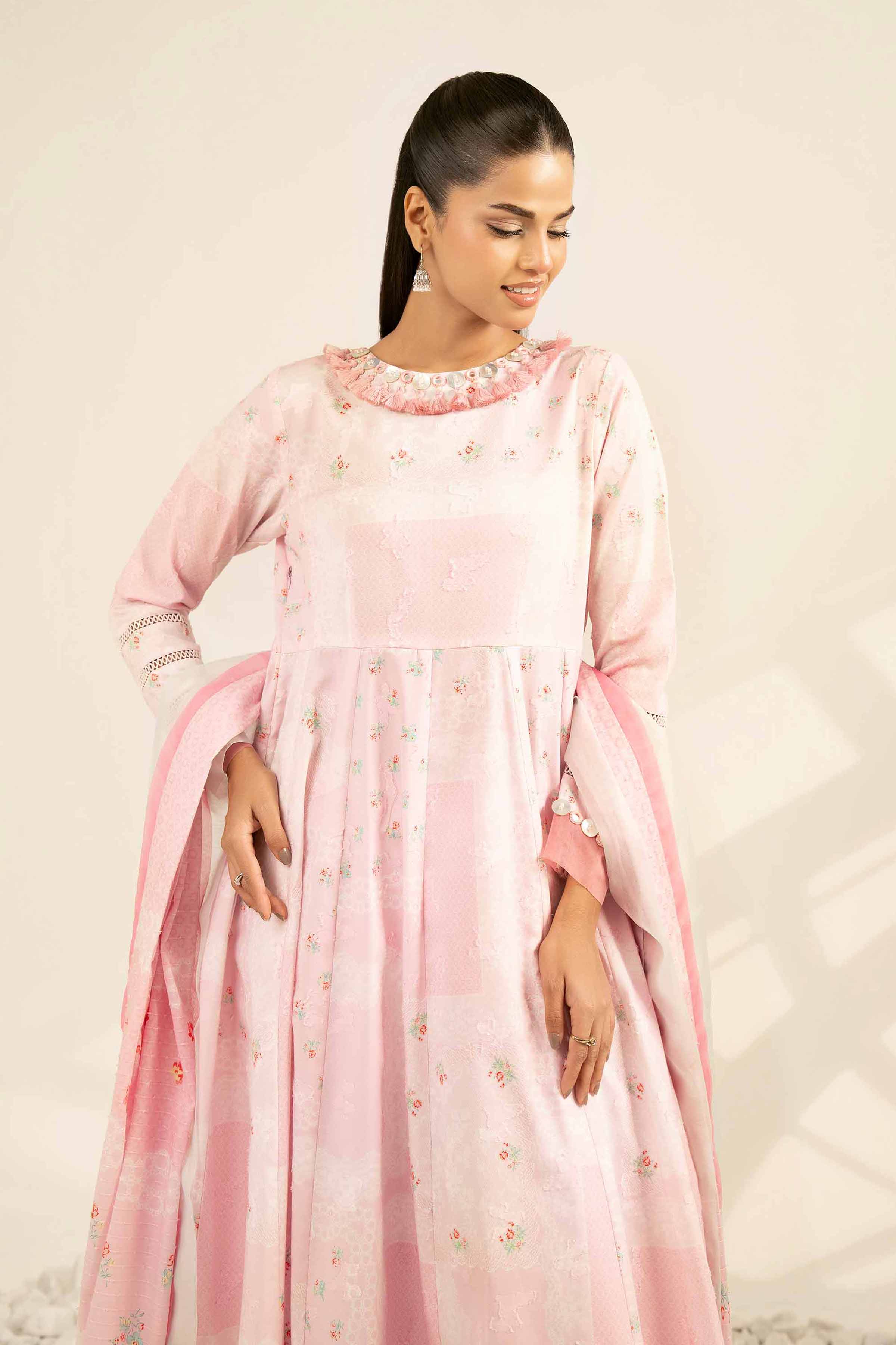 NISHATUAE - Pink Printed Jacquard 3-piece Unstitched Suit