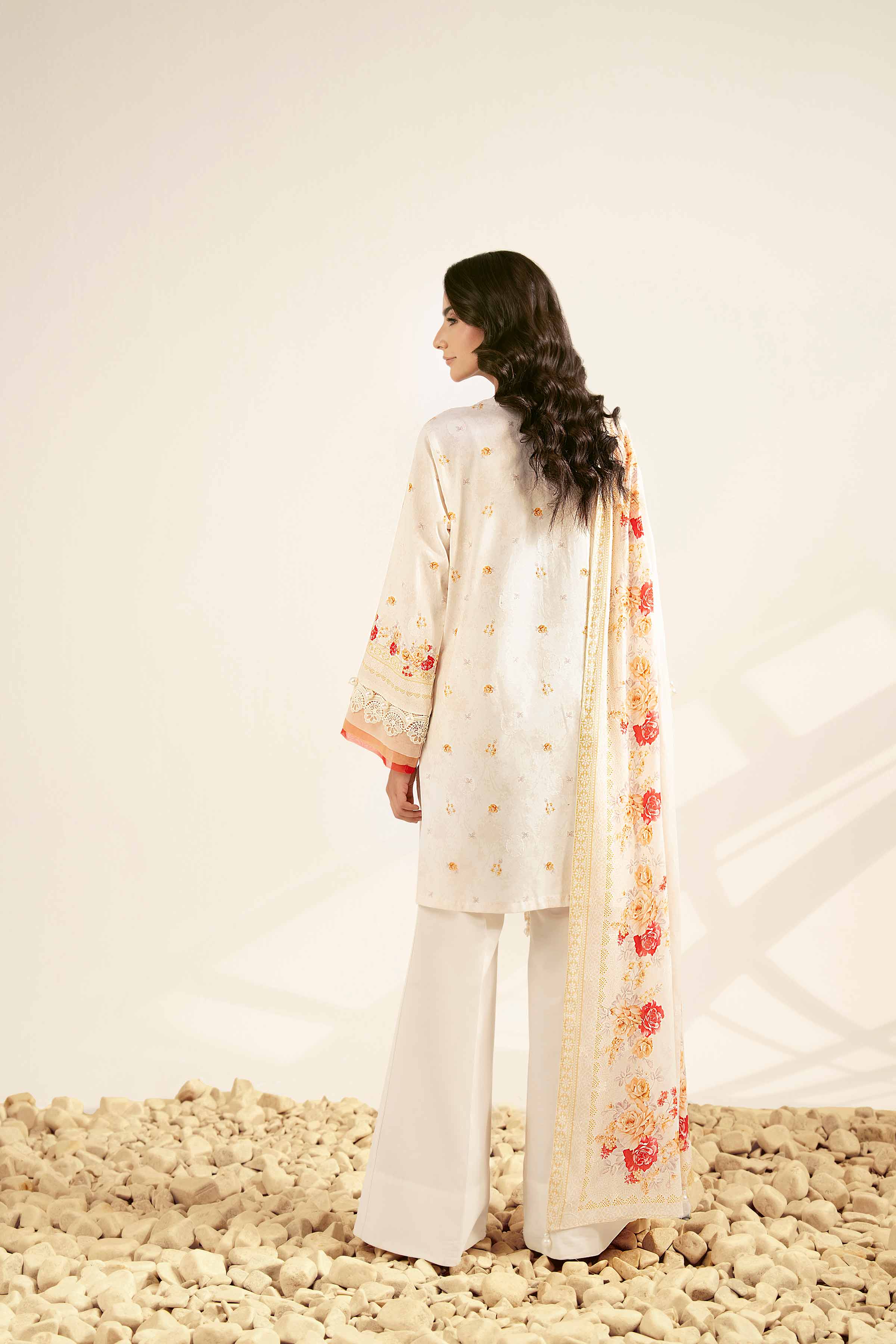 NISHATUAE - Off White Printed Jacquard 3-piece Unstitched Suit