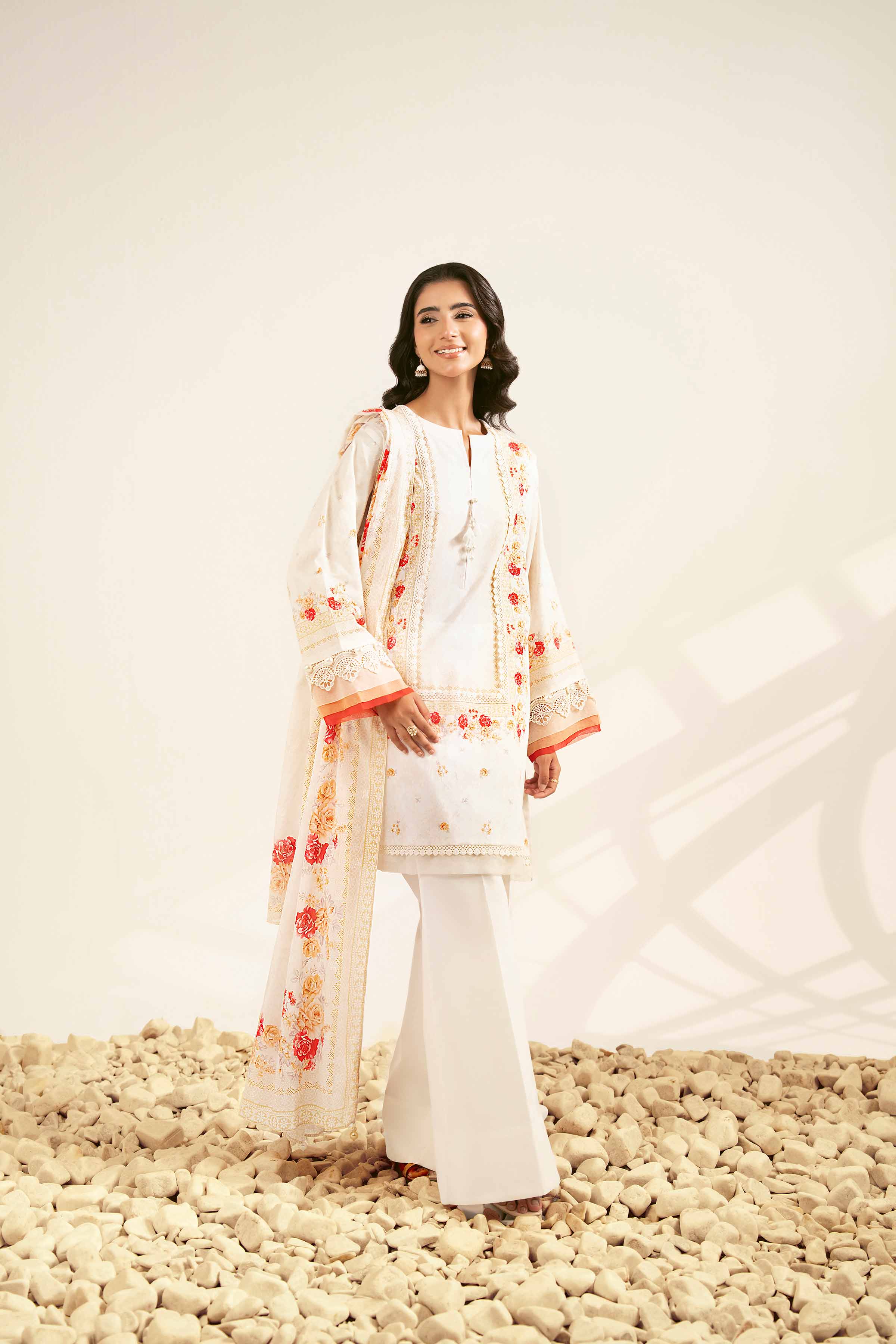 NISHATUAE - Off White Printed Jacquard 3-piece Unstitched Suit