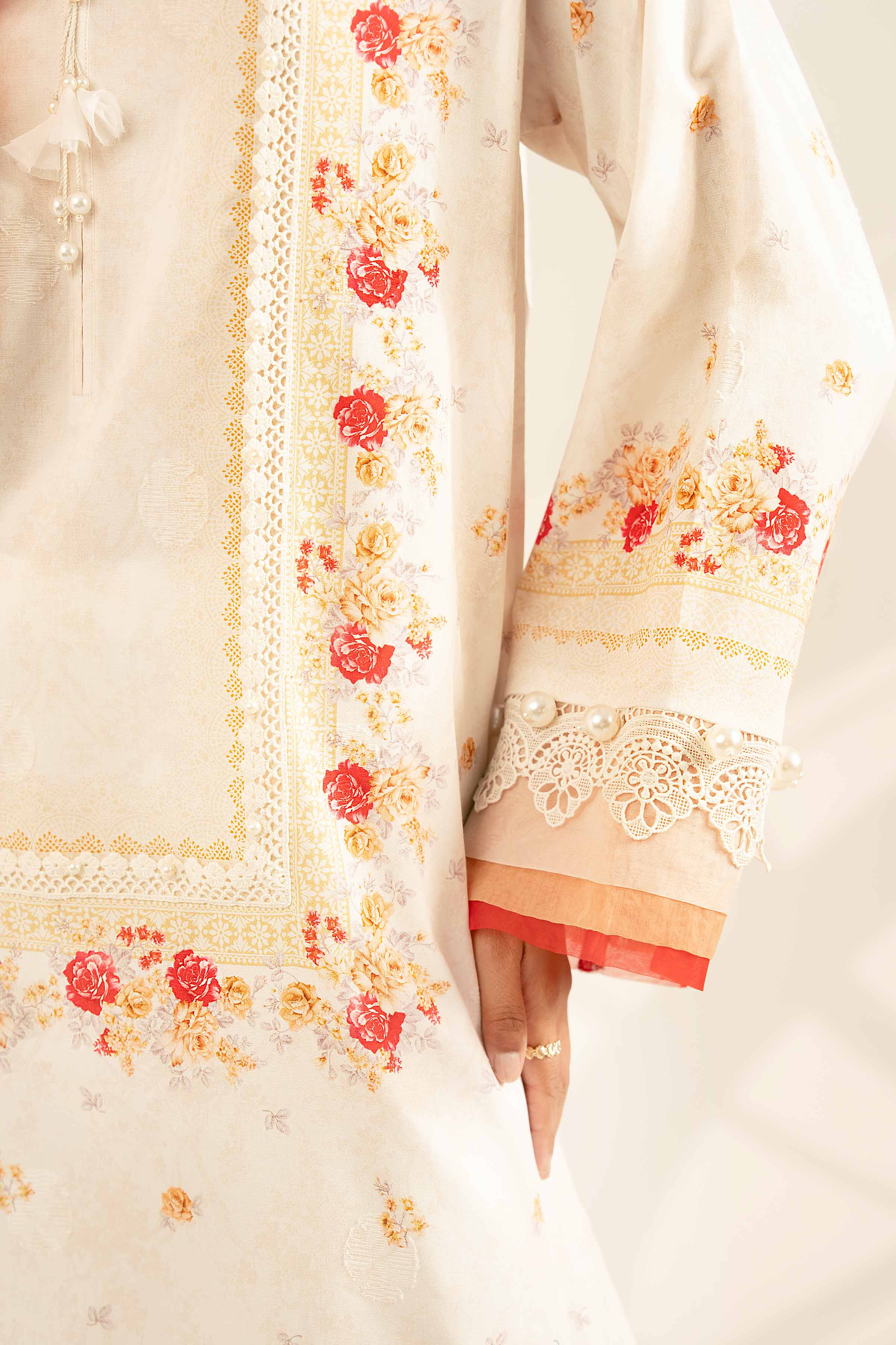 NISHATUAE - Off White Printed Jacquard 3-piece Unstitched Suit