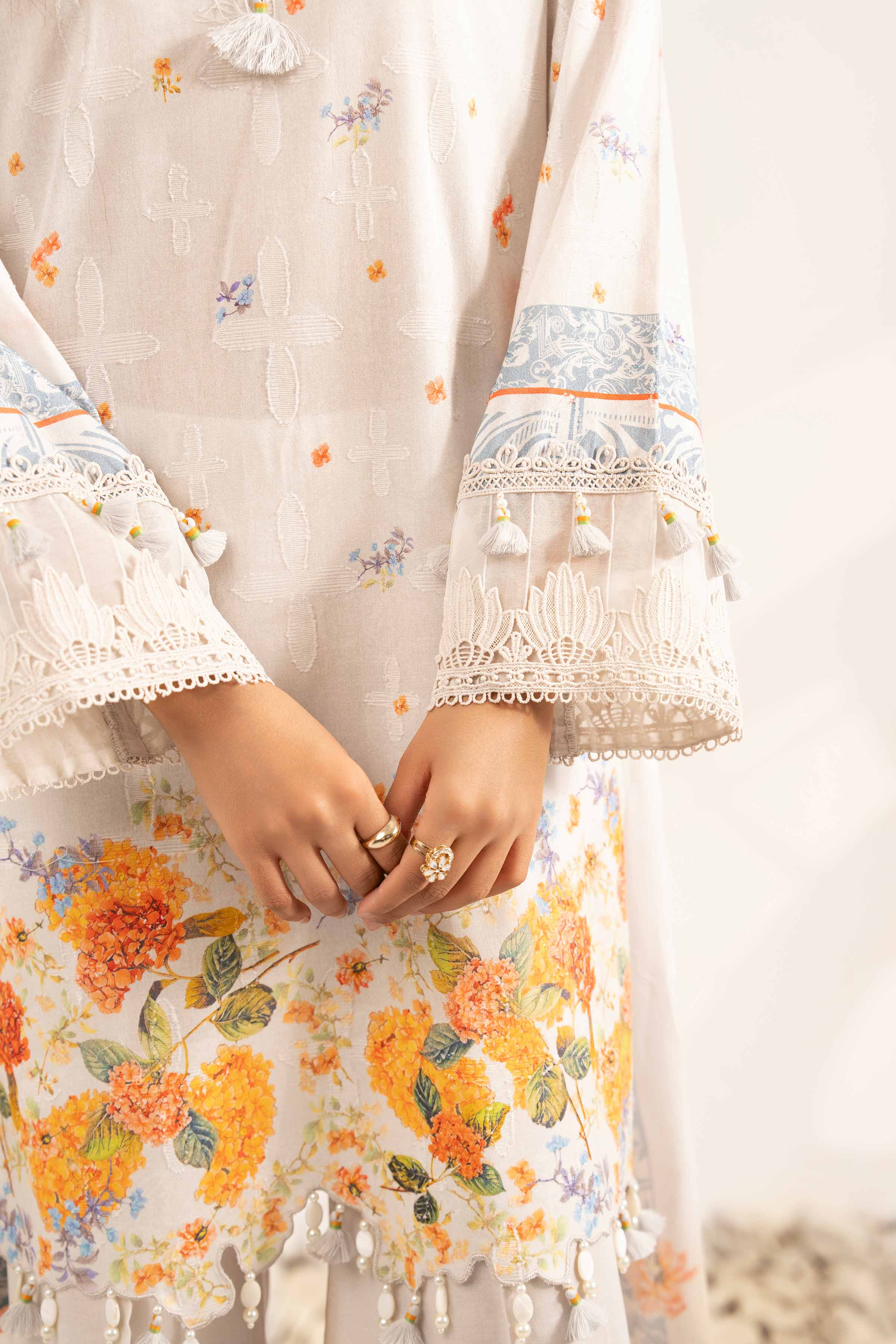 NISHATUAE - Grey Printed Jacquard 3-piece Unstitched Suit