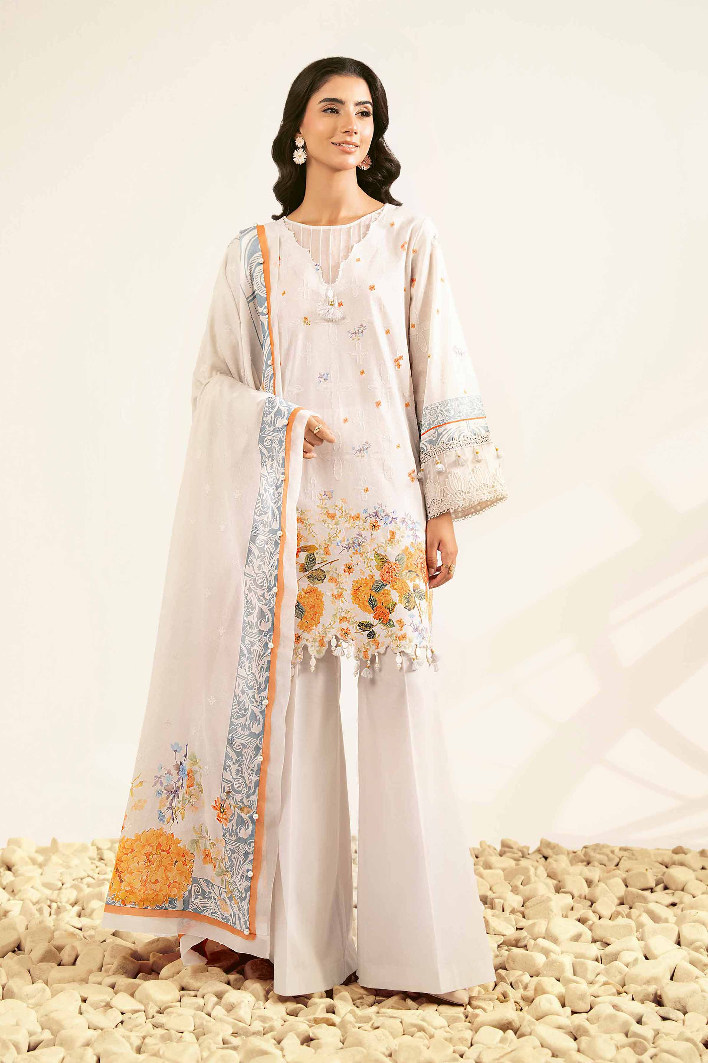 NISHATUAE - Grey Printed Jacquard 3-piece Unstitched Suit
