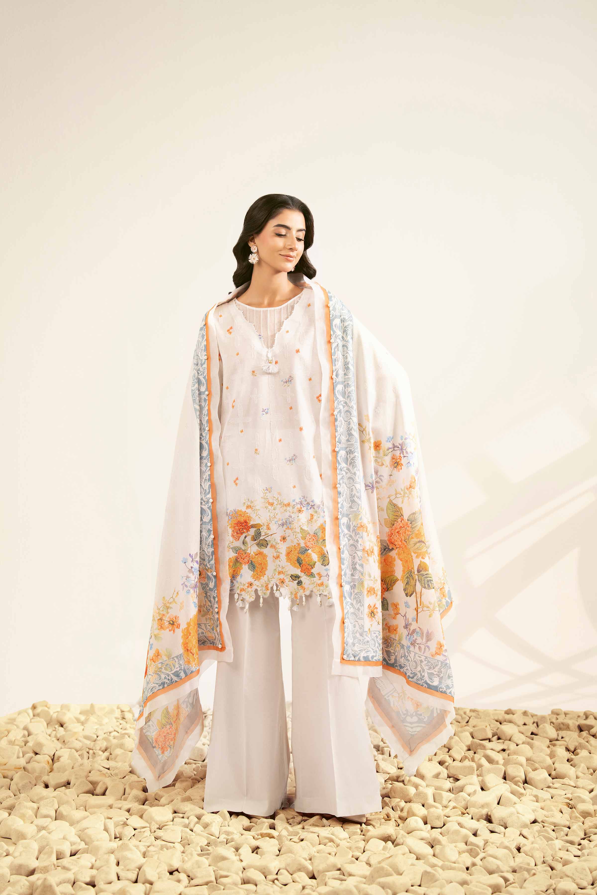 NISHATUAE - Grey Printed Jacquard 3-piece Unstitched Suit