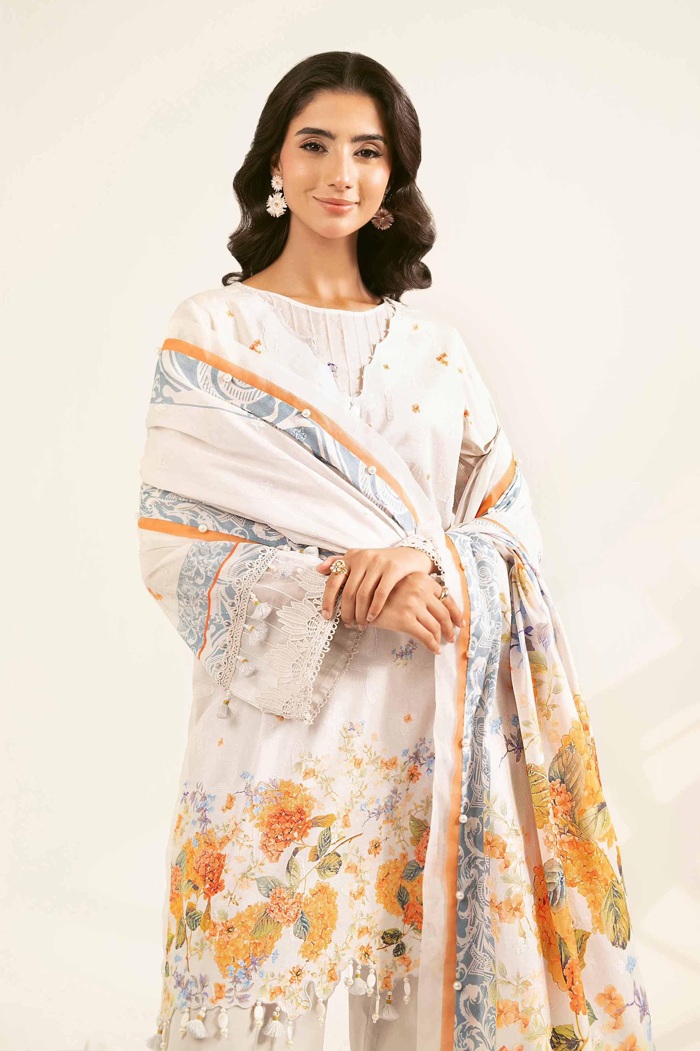 NISHATUAE - Grey Printed Jacquard 3-piece Unstitched Suit