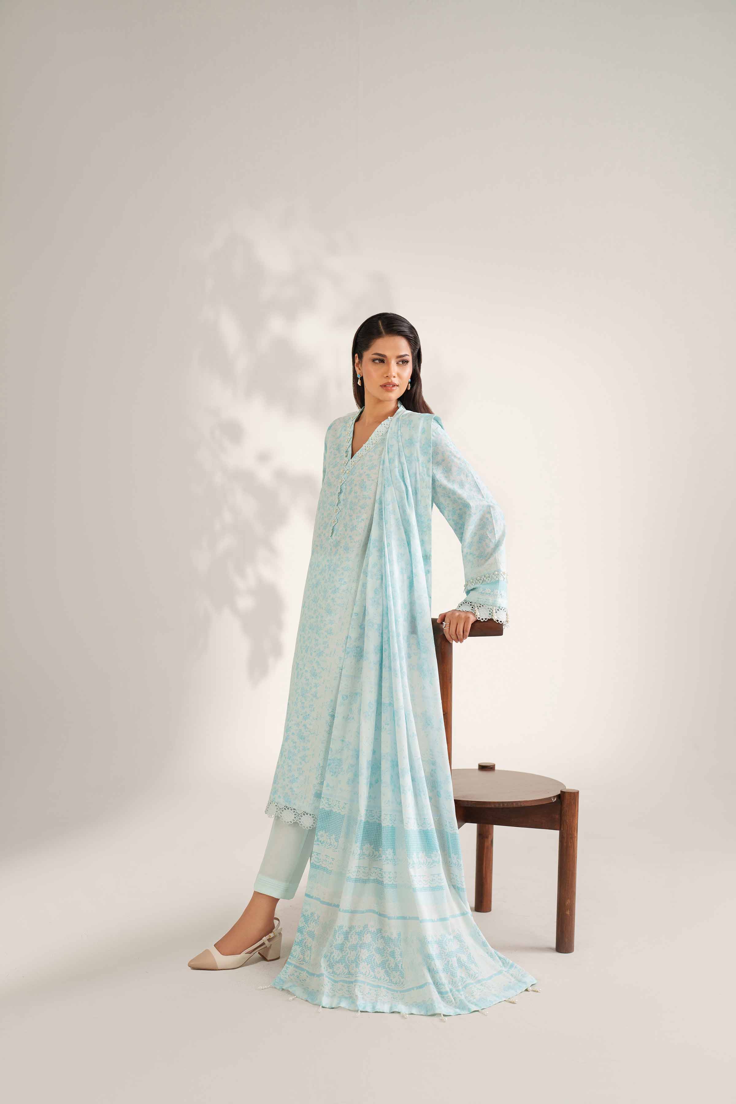 NISHATUAE - Blue Printed Jacquard 3-piece Unstitched Suit