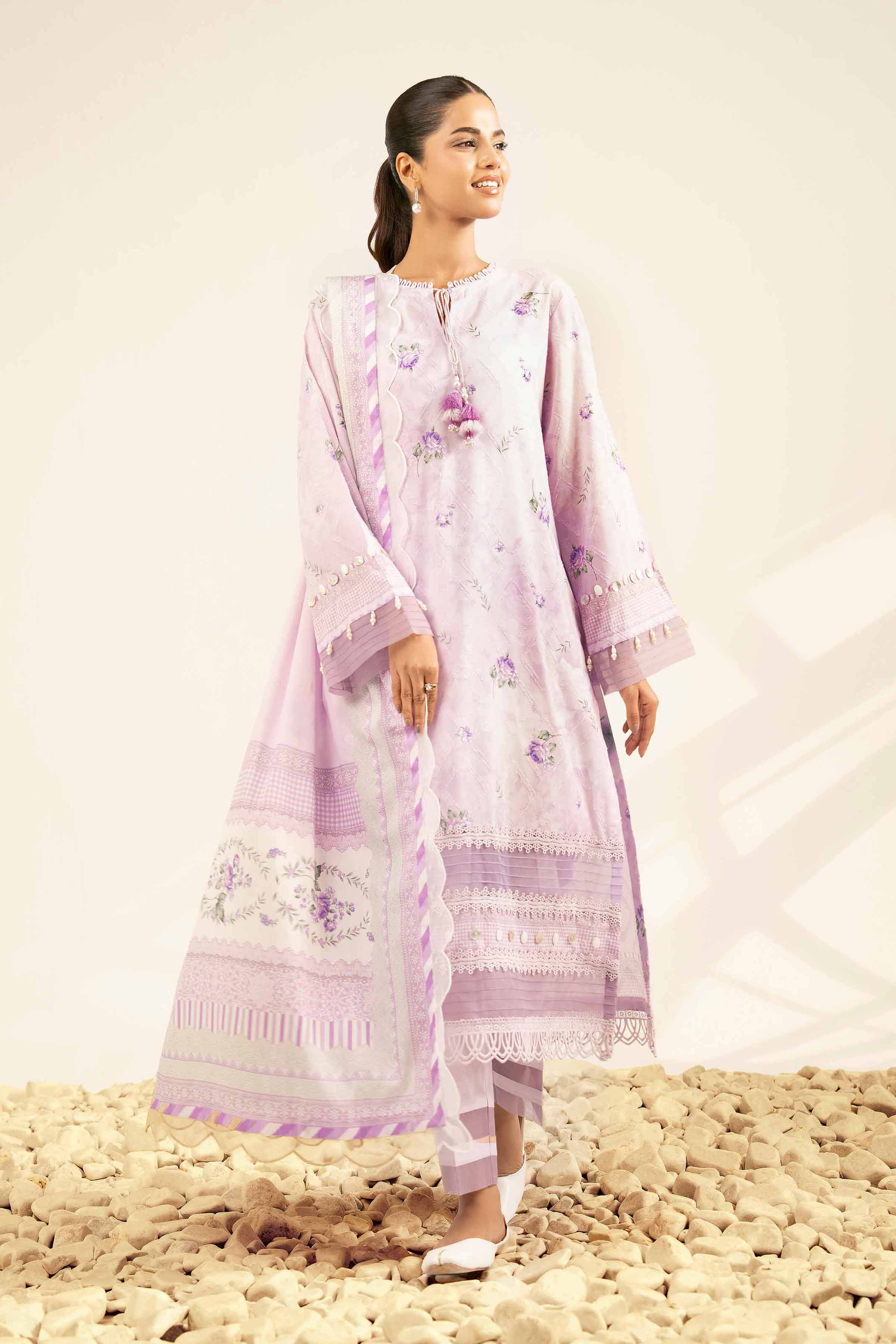 NISHATUAE - Orchid Printed Jacquard 3-piece Unstitched Suit