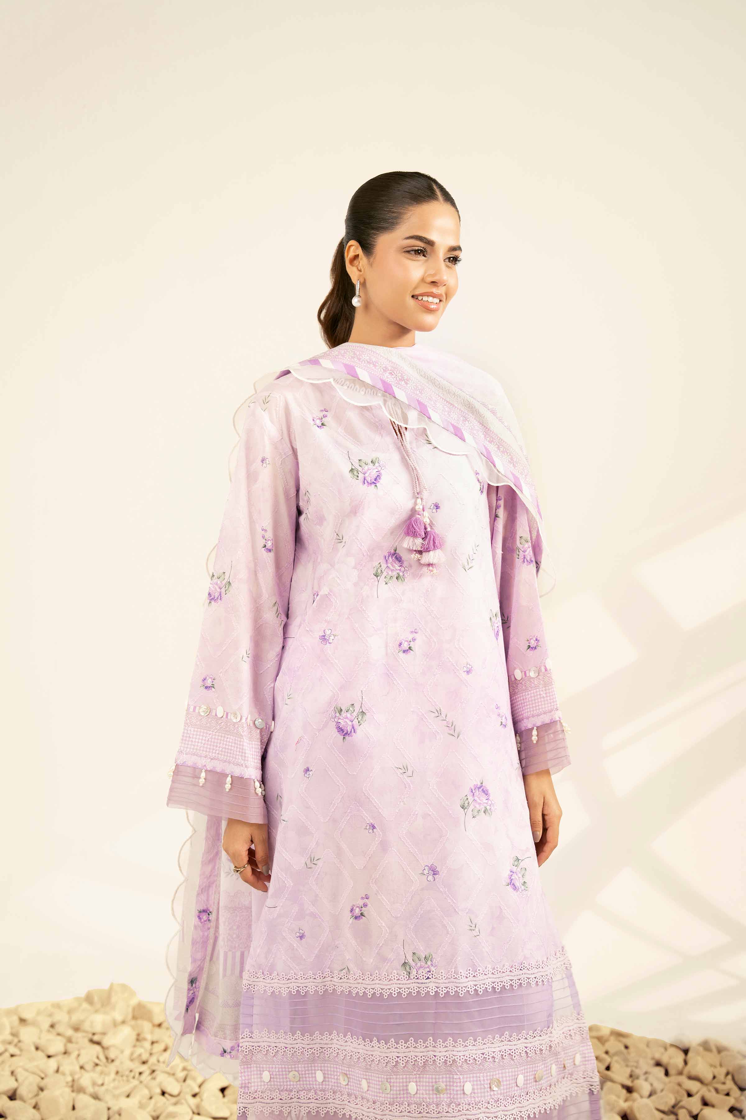 NISHATUAE - Orchid Printed Jacquard 3-piece Unstitched Suit