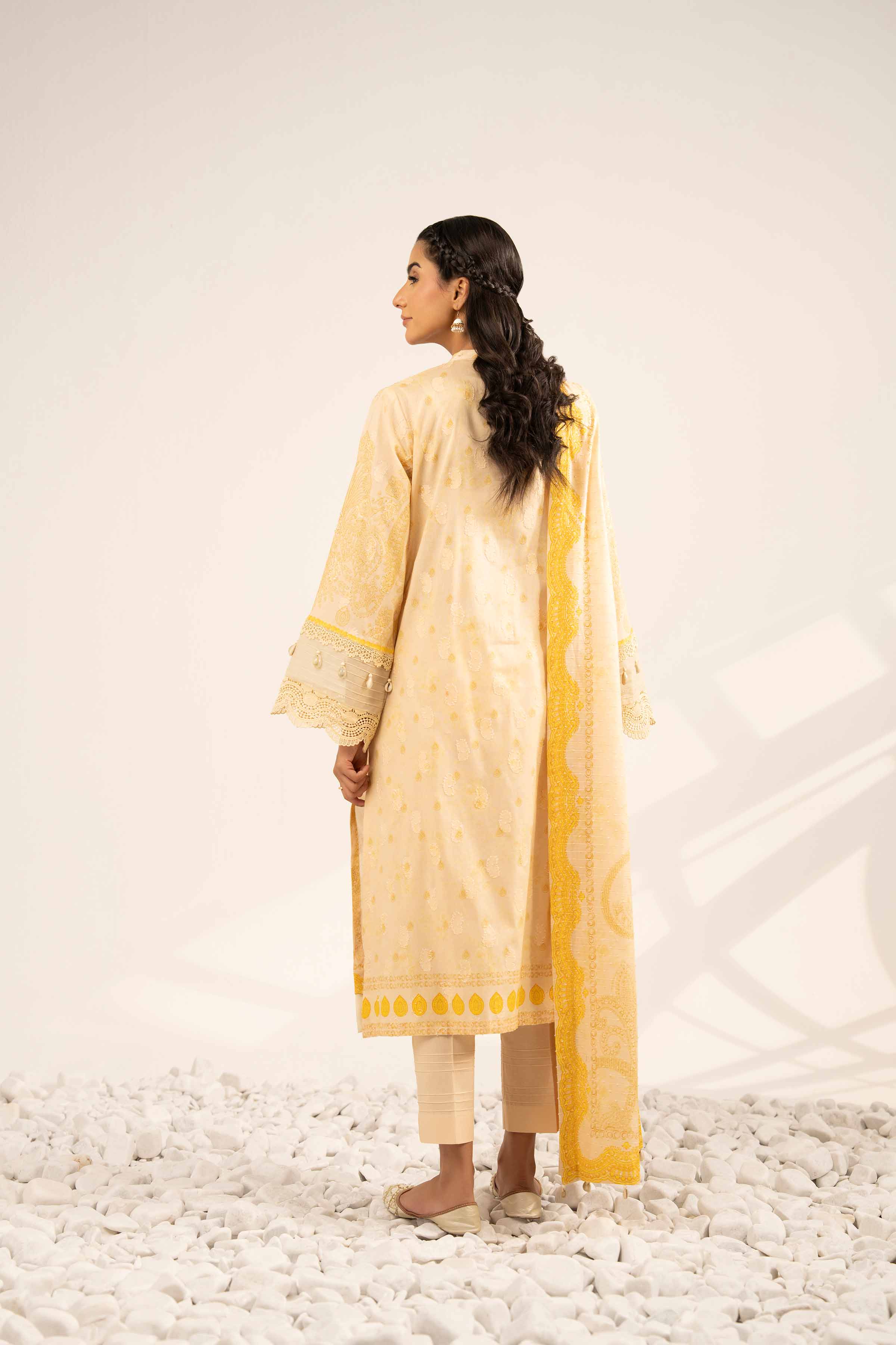 NISHATUAE - Skin Printed Jacquard 3-piece Unstitched Suit