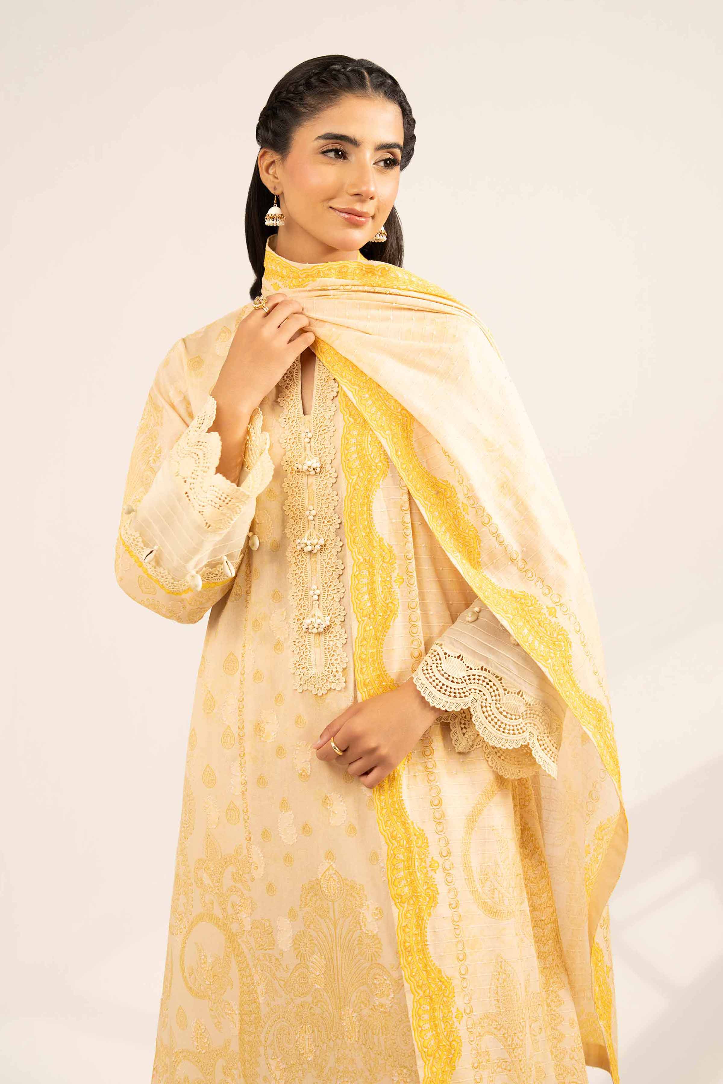 NISHATUAE - Skin Printed Jacquard 3-piece Unstitched Suit