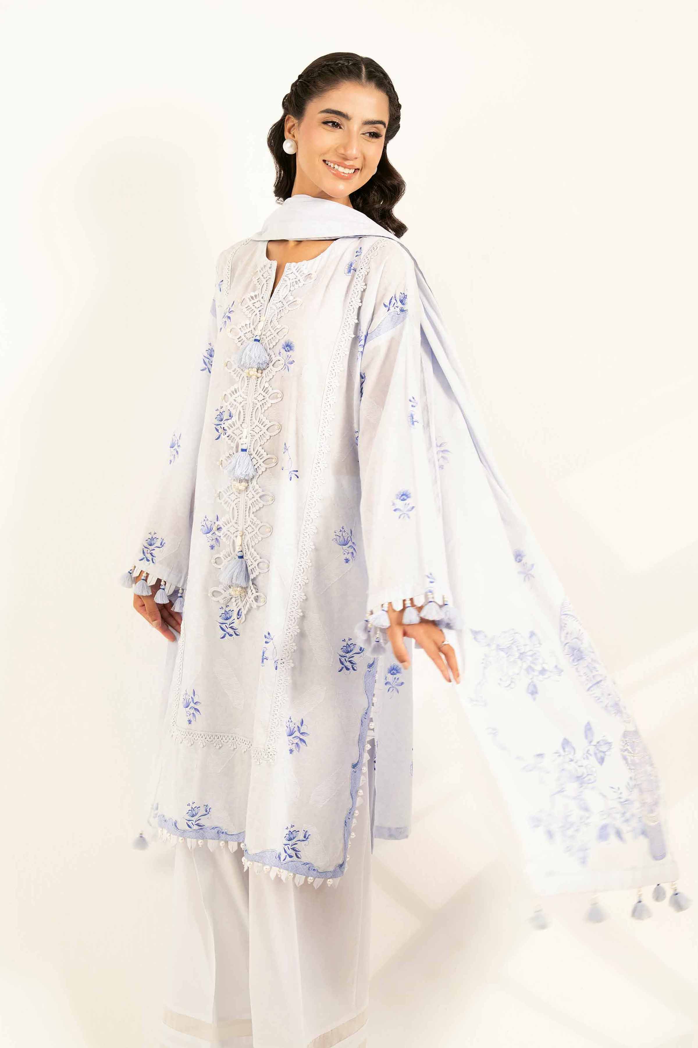 NISHATUAE - Blue Printed Jacquard 3-piece Unstitched Suit