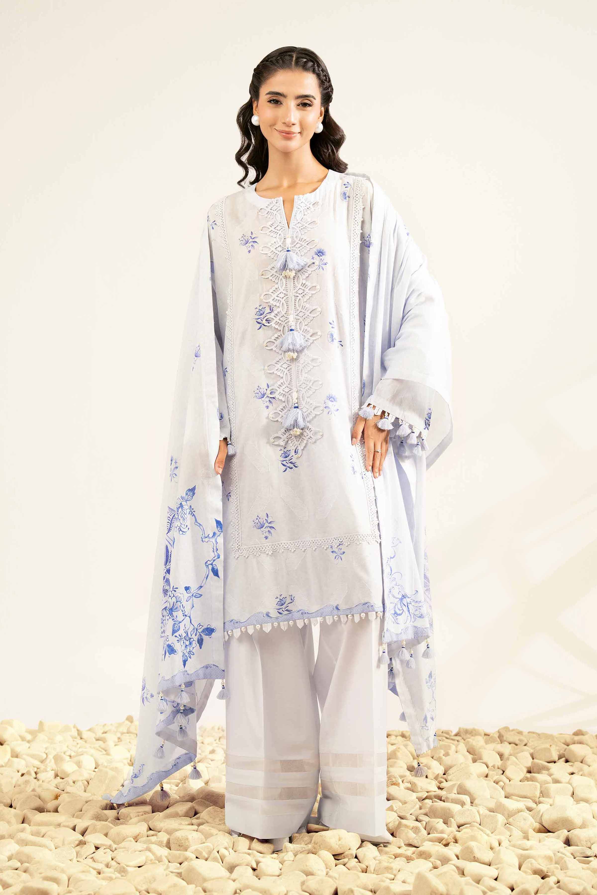 NISHATUAE - Blue Printed Jacquard 3-piece Unstitched Suit