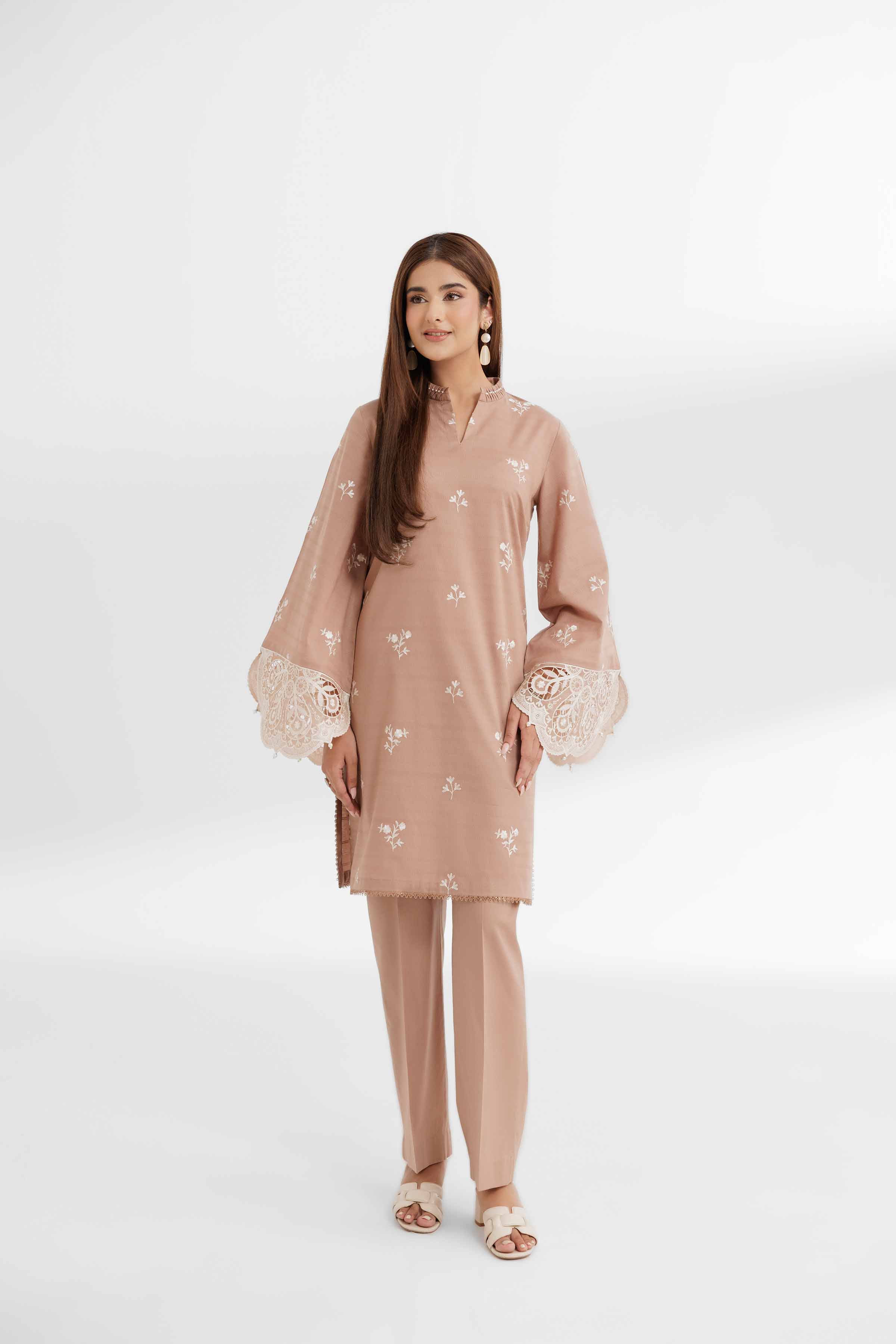 NISHATUAE - Brown Embroidered Lawn 2-piece Unstitched Dress