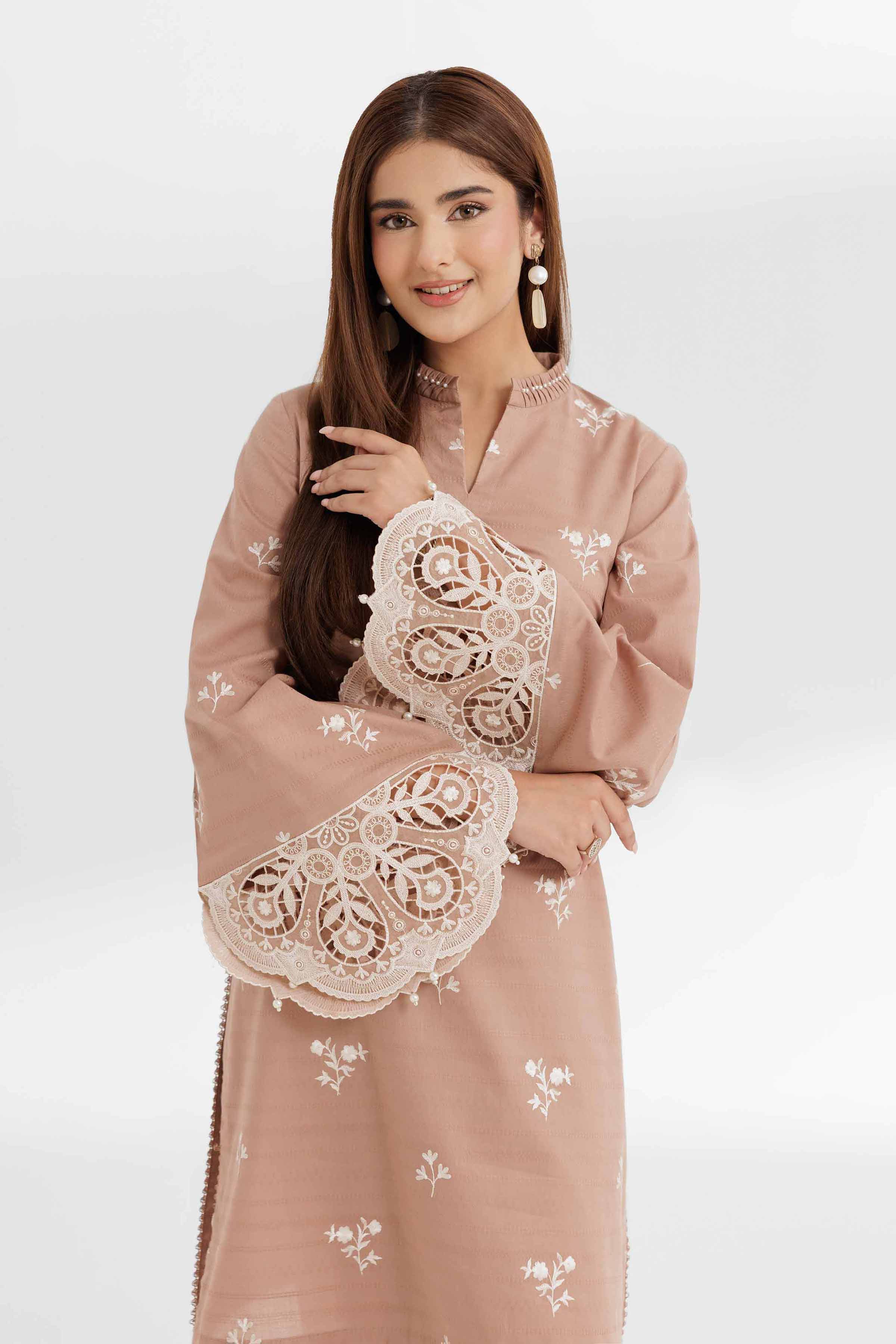 NISHATUAE - Brown Embroidered Lawn 2-piece Unstitched Dress