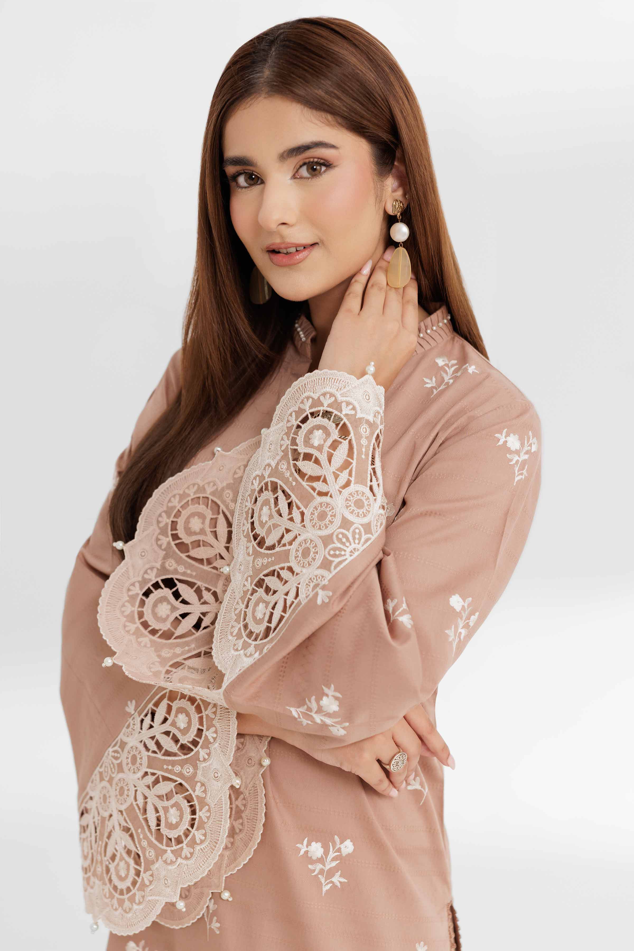 NISHATUAE - Brown Embroidered Lawn 2-piece Unstitched Dress