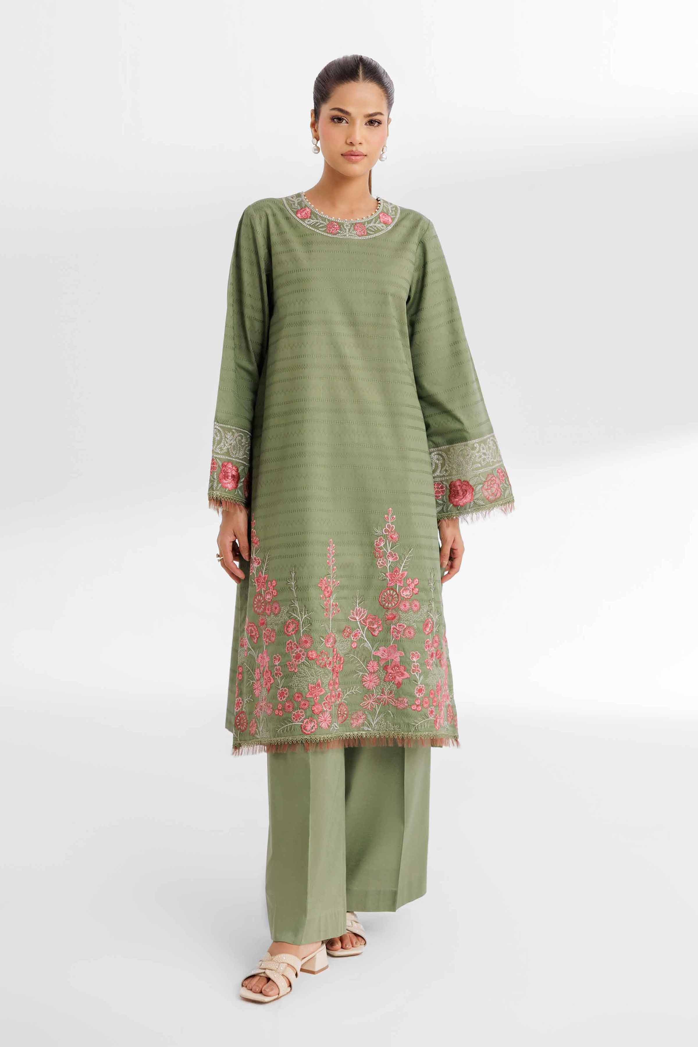 NISHATUAE - Green Embroidered Lawn 2-piece Unstitched Dress