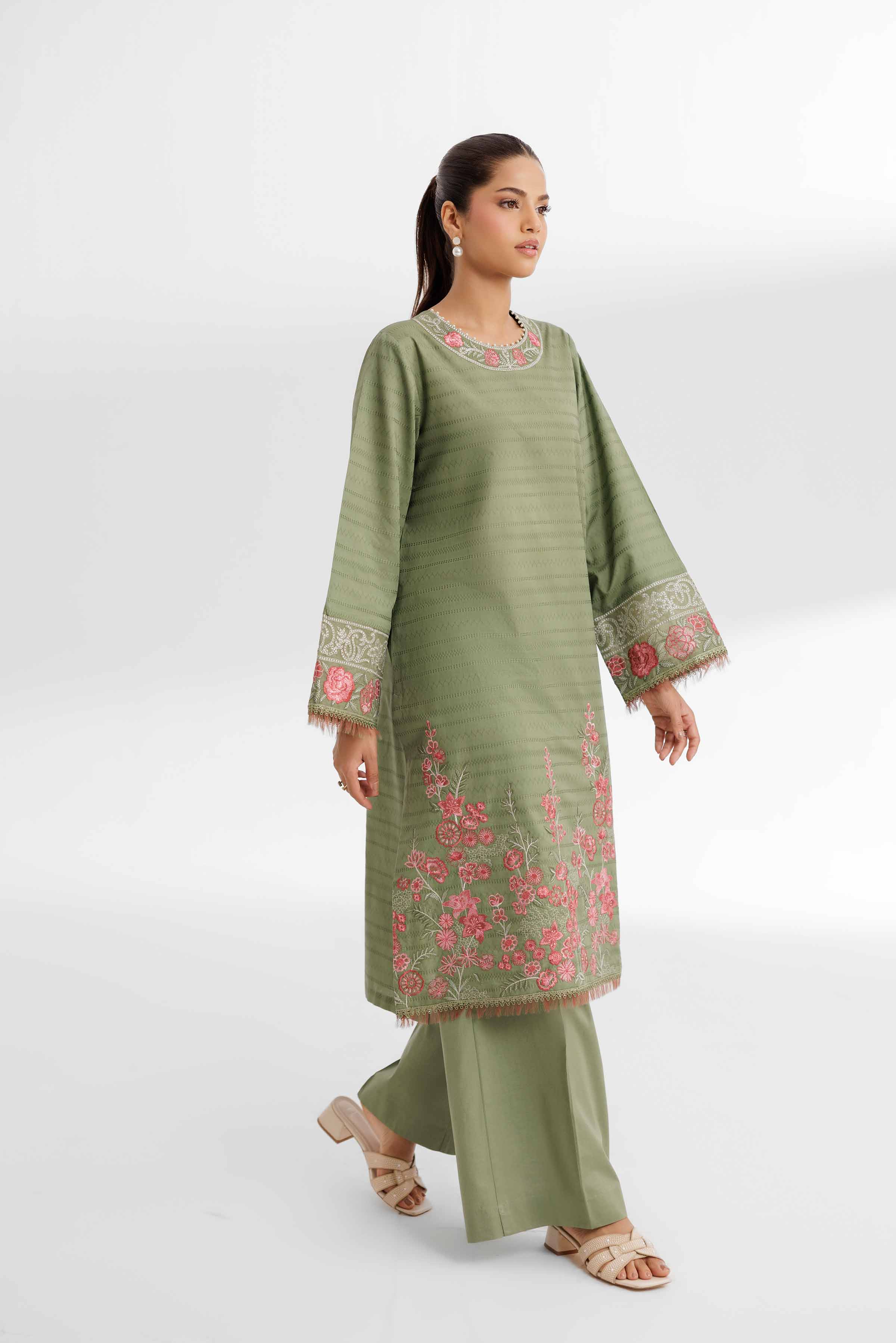 NISHATUAE - Green Embroidered Lawn 2-piece Unstitched Dress