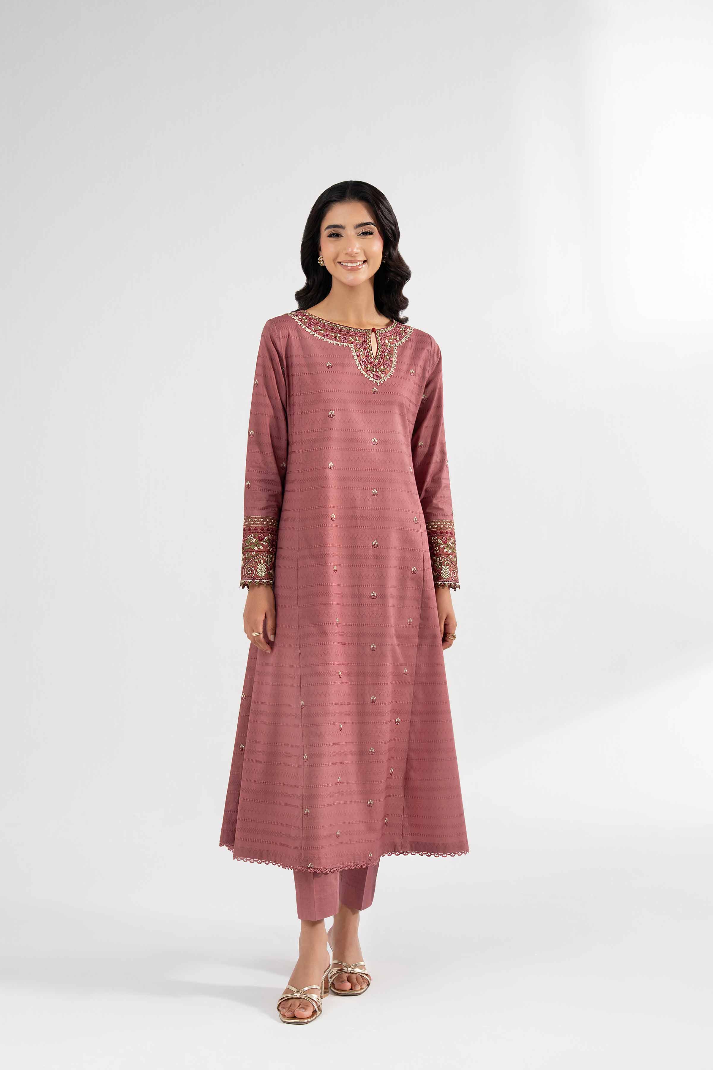 NISHATUAE - Pink Embroidered Lawn 2-piece Unstitched Dress