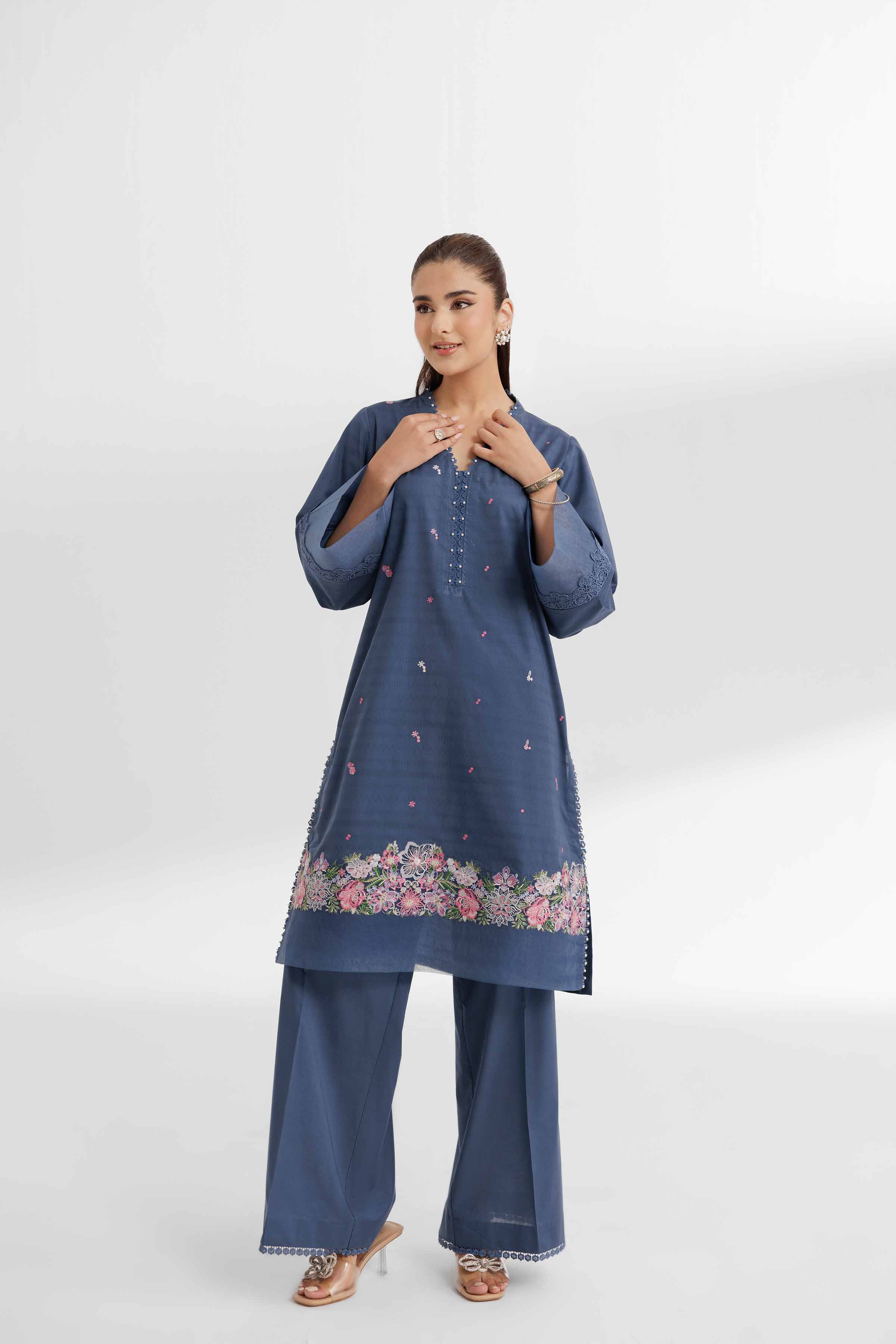 NISHATUAE - Blue Embroidered Lawn 2-piece Unstitched Dress