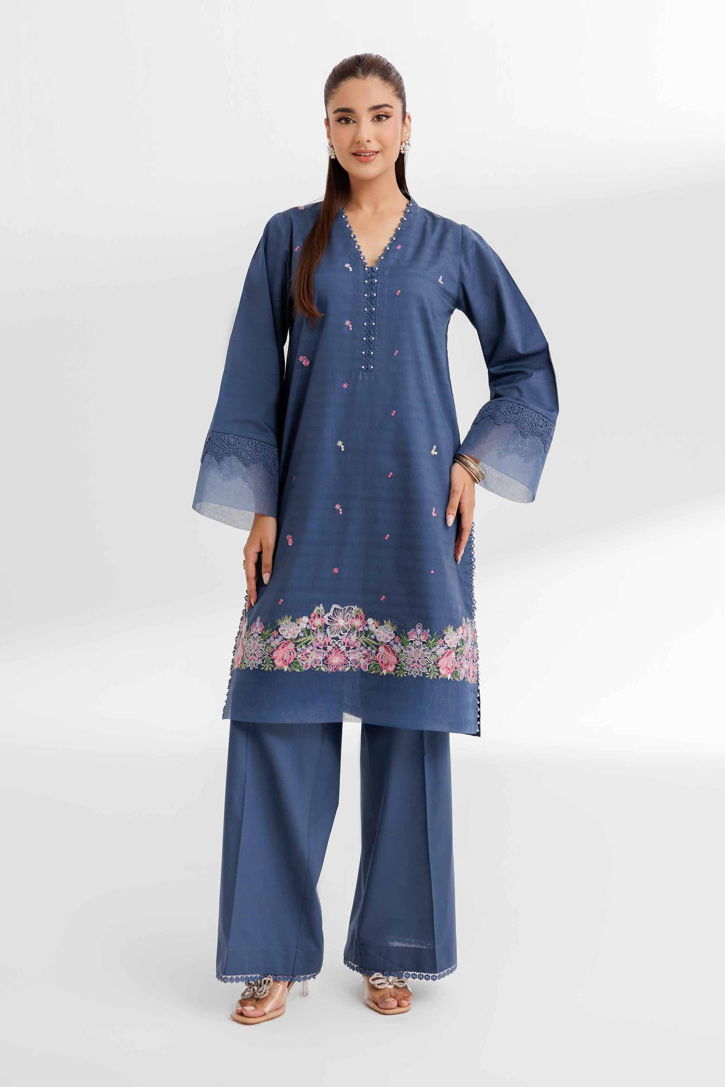 NISHATUAE - Blue Embroidered Lawn 2-piece Unstitched Dress