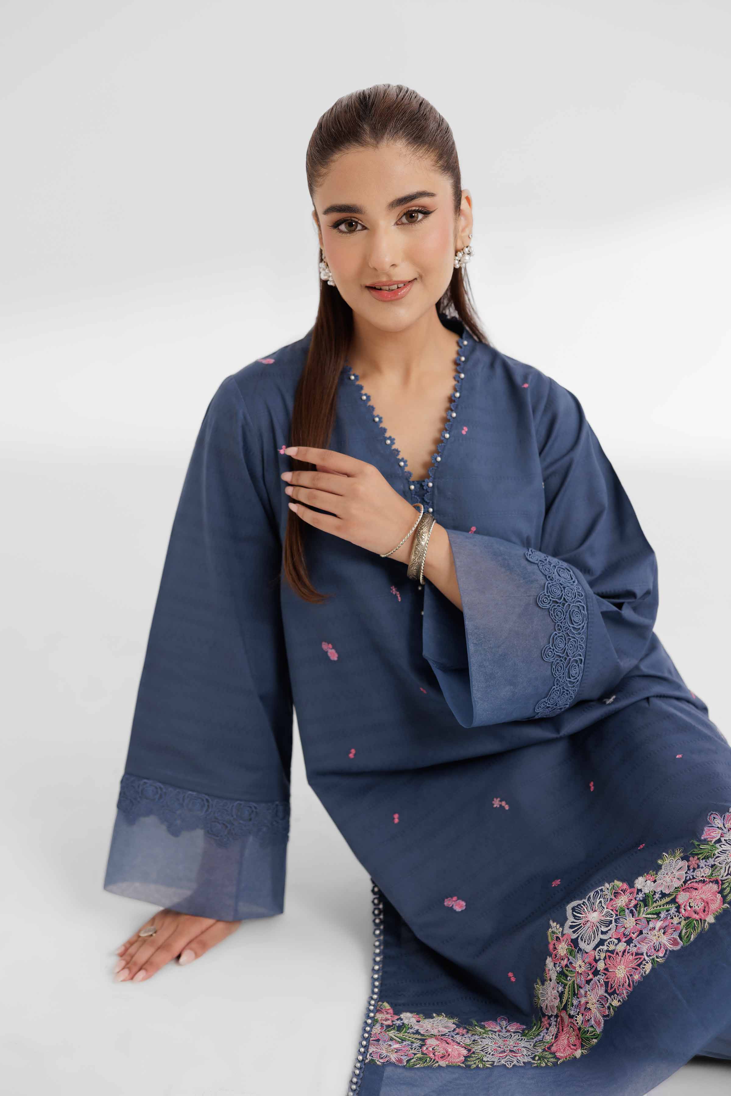 NISHATUAE - Blue Embroidered Lawn 2-piece Unstitched Dress
