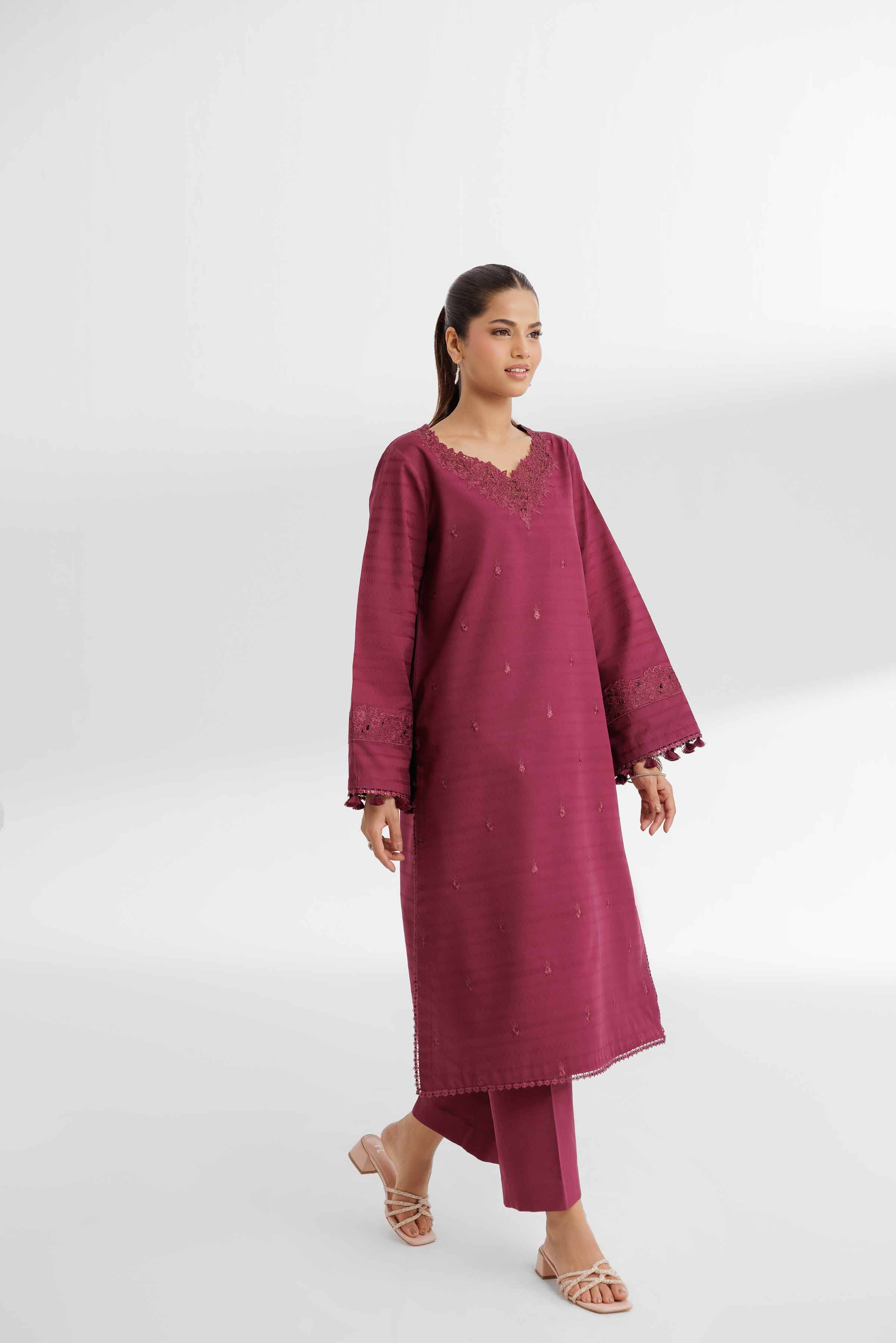 NISHATUAE - Burgundy Embroidered Lawn 2-piece Unstitched Dress