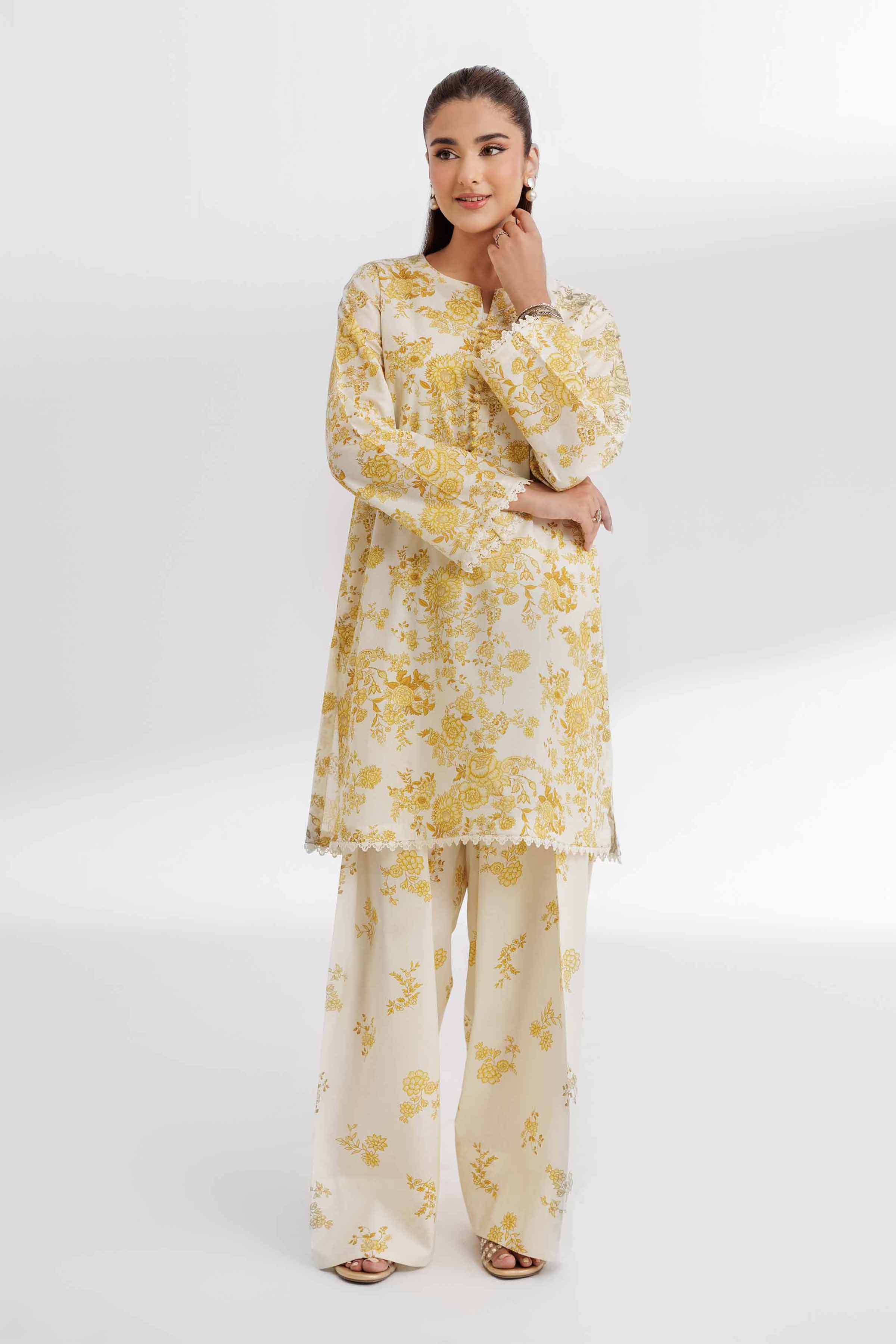 NISHATUAE - Yellow Printed Lawn 2-piece Unstitched Dress