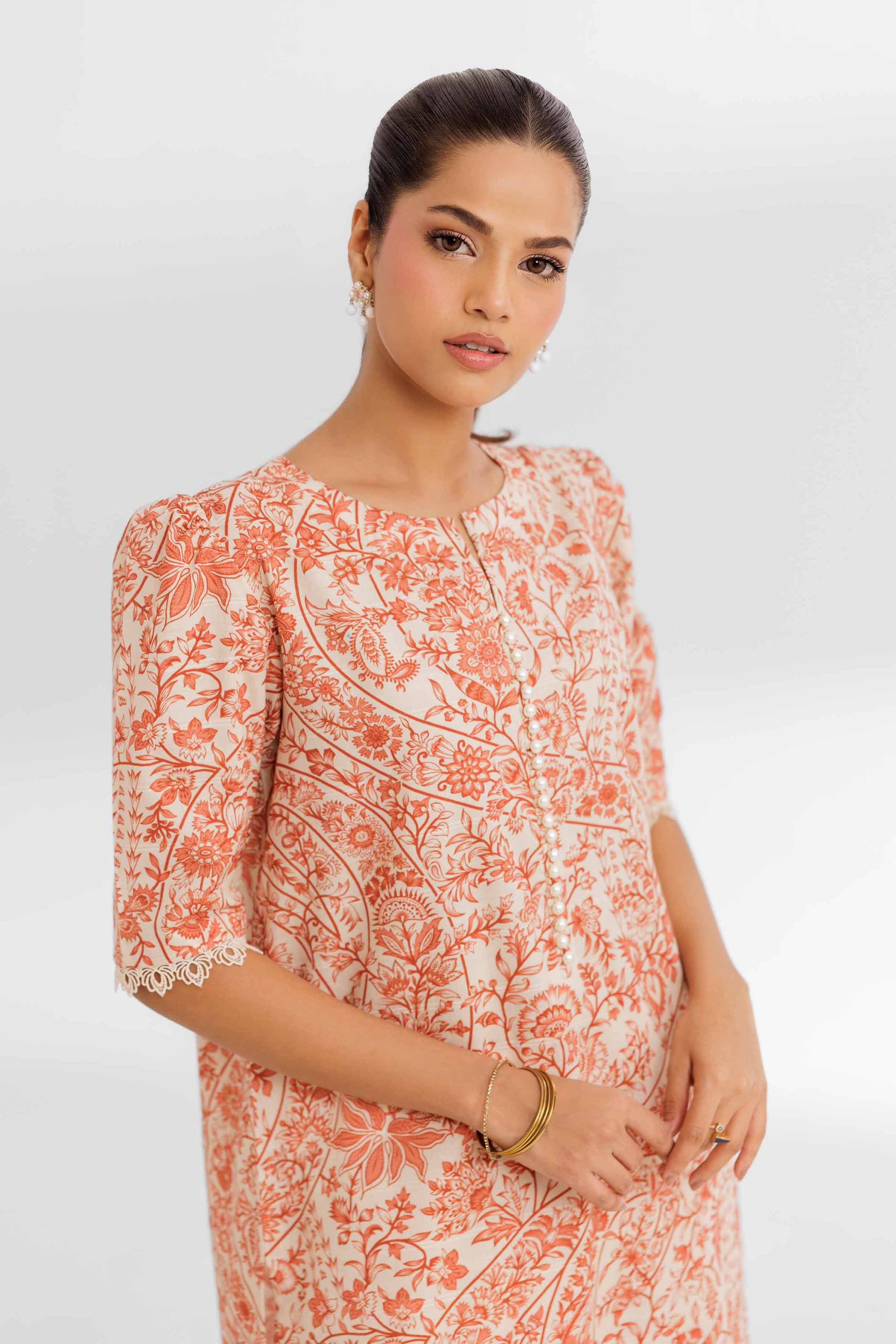 NISHATUAE - Beige Printed Lawn 2-piece Unstitched Dress