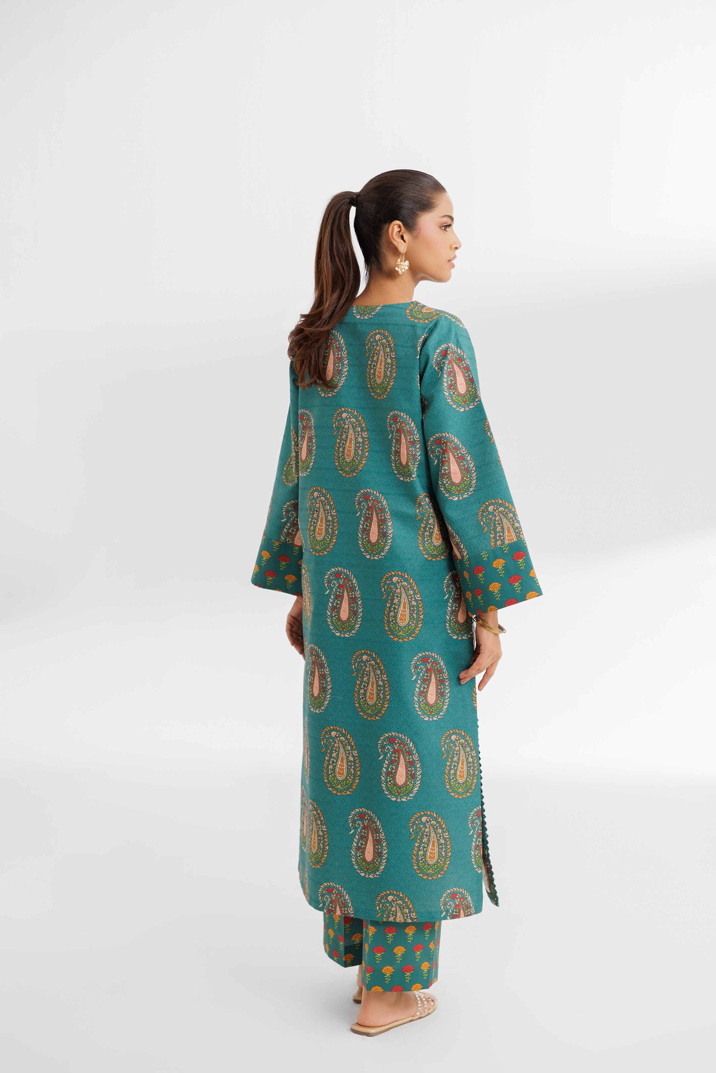 NISHATUAE - Teal Printed Lawn 2-piece Unstitched Dress