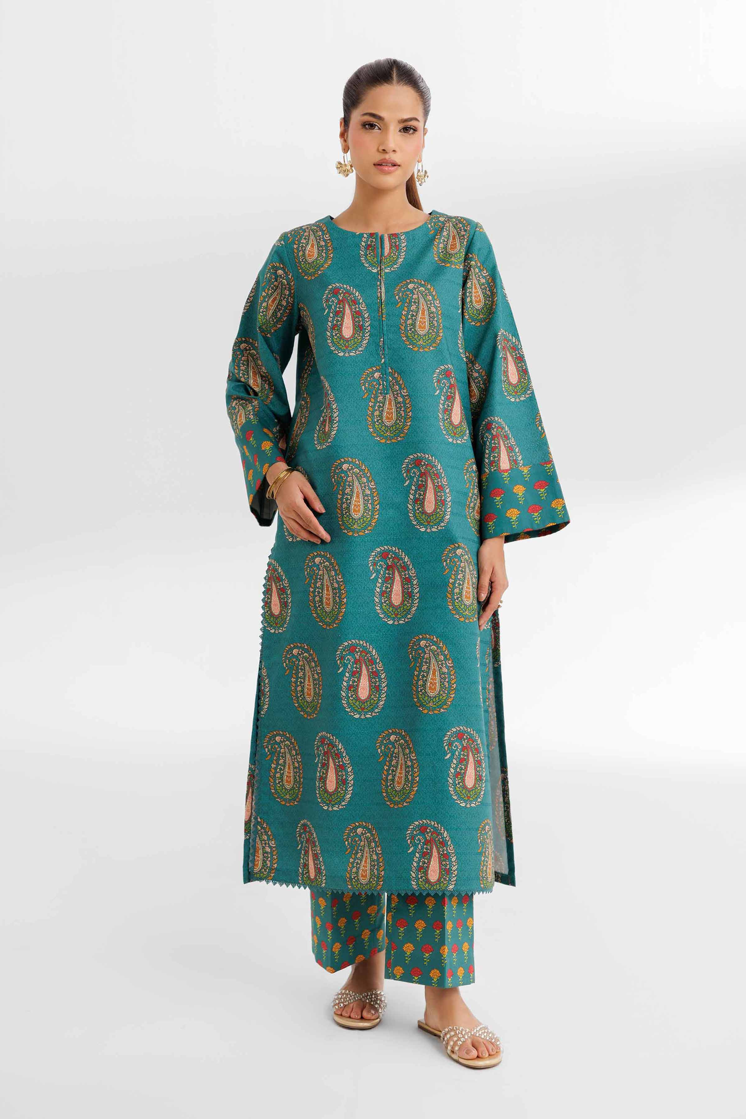 NISHATUAE - Teal Printed Lawn 2-piece Unstitched Dress
