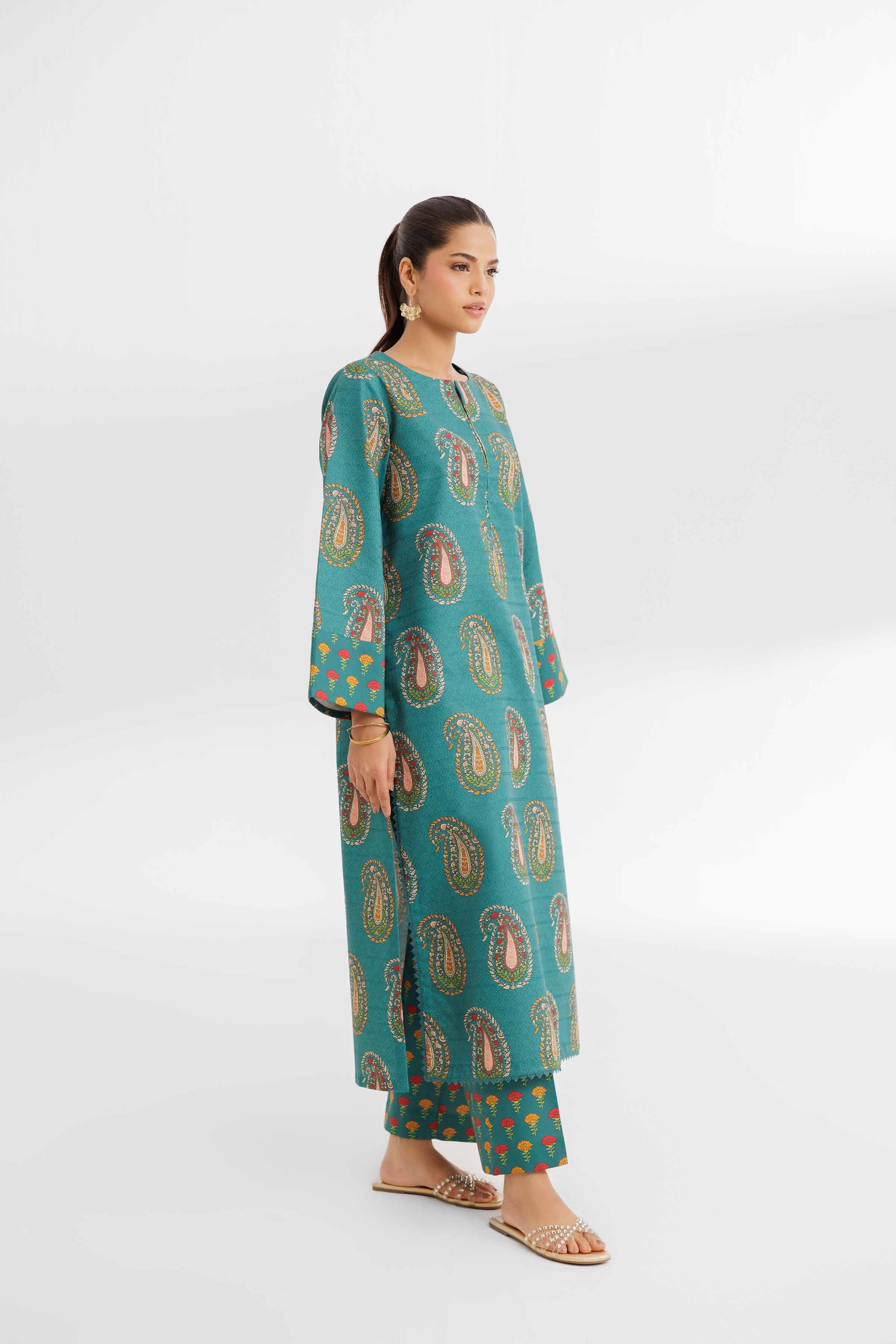 NISHATUAE - Teal Printed Lawn 2-piece Unstitched Dress