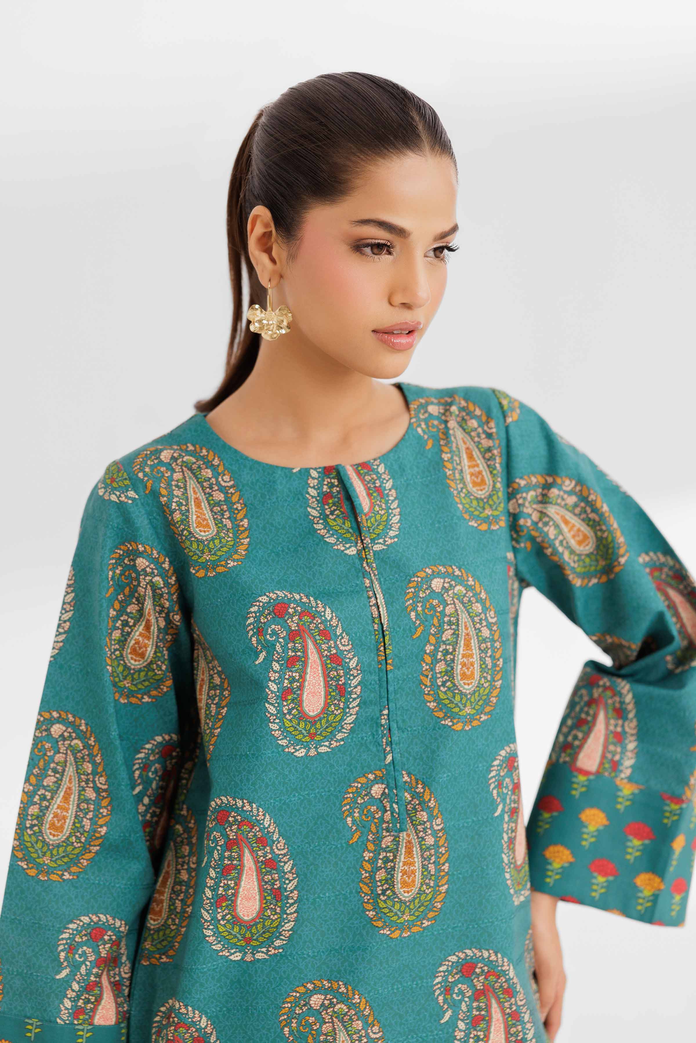 NISHATUAE - Teal Printed Lawn 2-piece Unstitched Dress