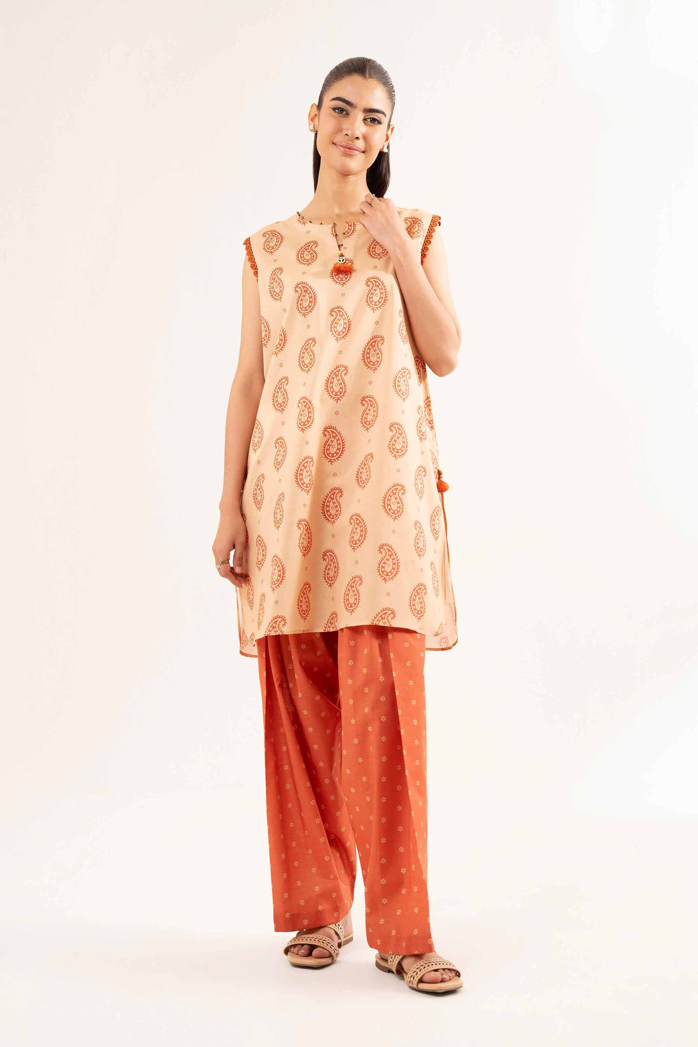 NISHATUAE - Beige Printed Cambric 2-piece Unstitched Dress