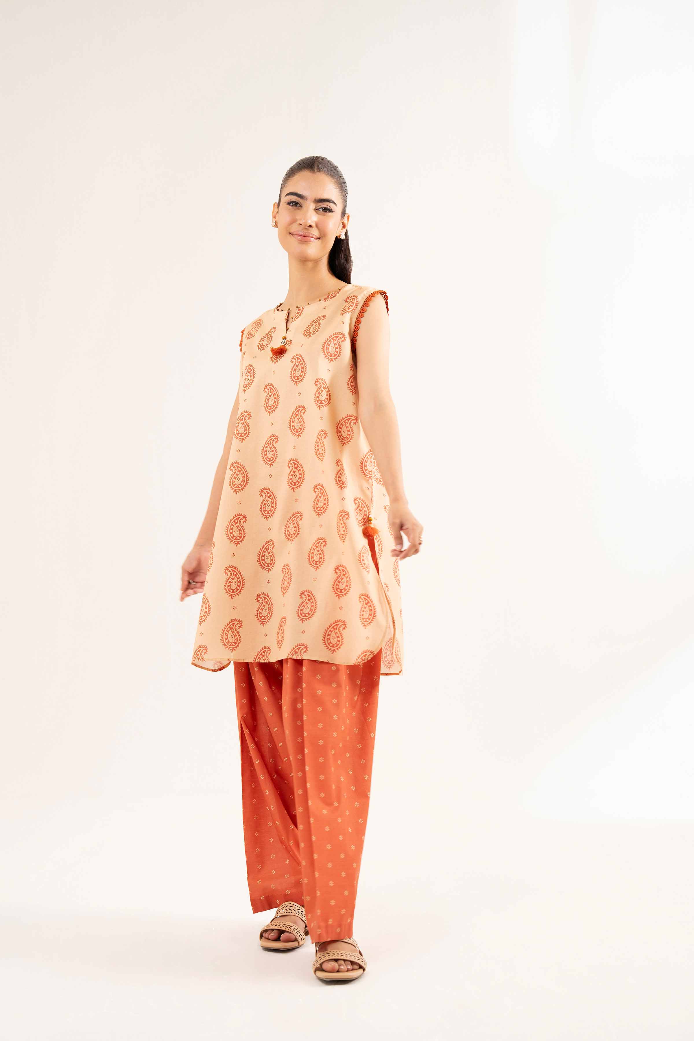 NISHATUAE - Beige Printed Cambric 2-piece Unstitched Dress