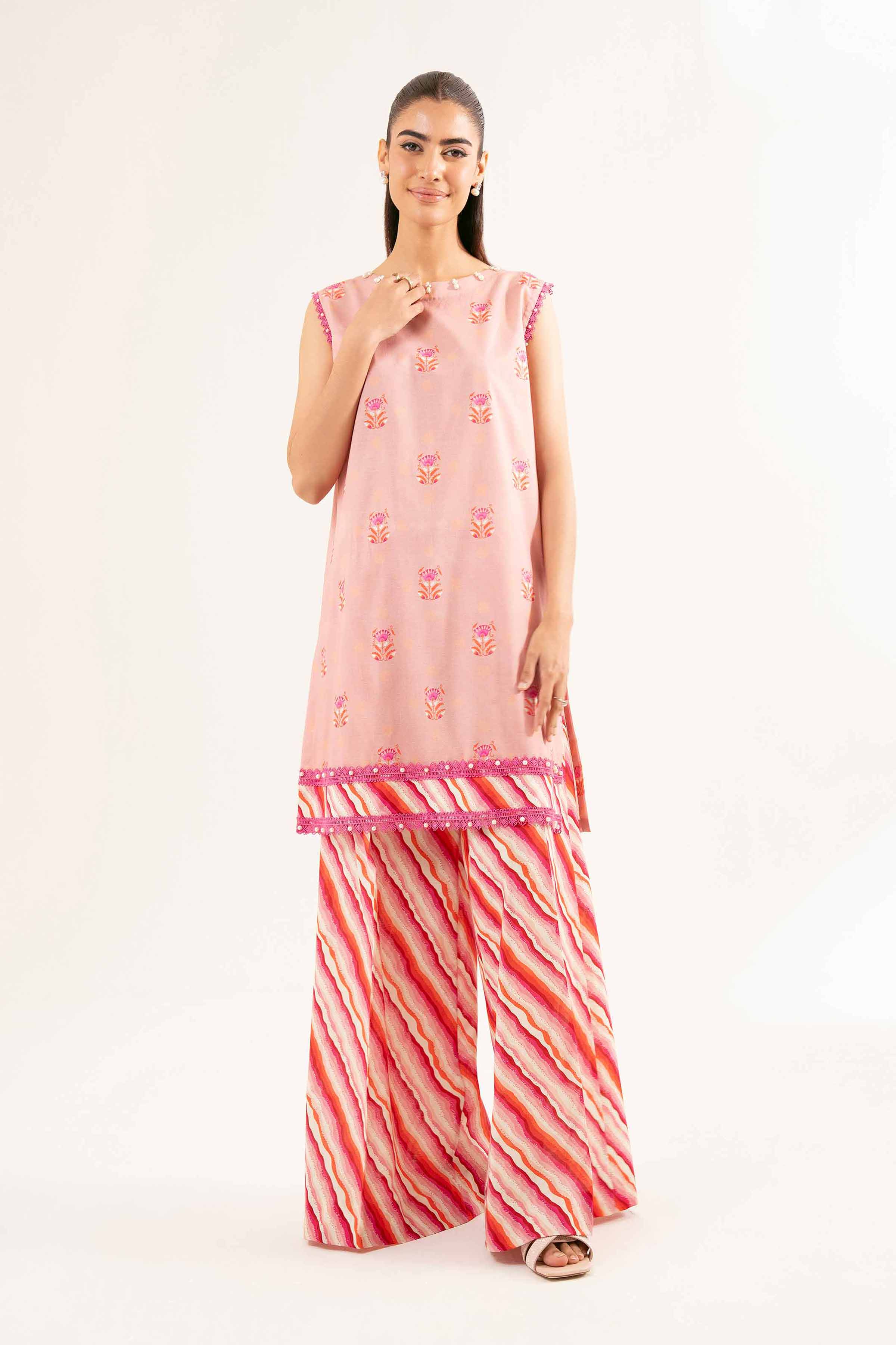 NISHATUAE - Pink Printed Cambric 2-piece Unstitched Dress