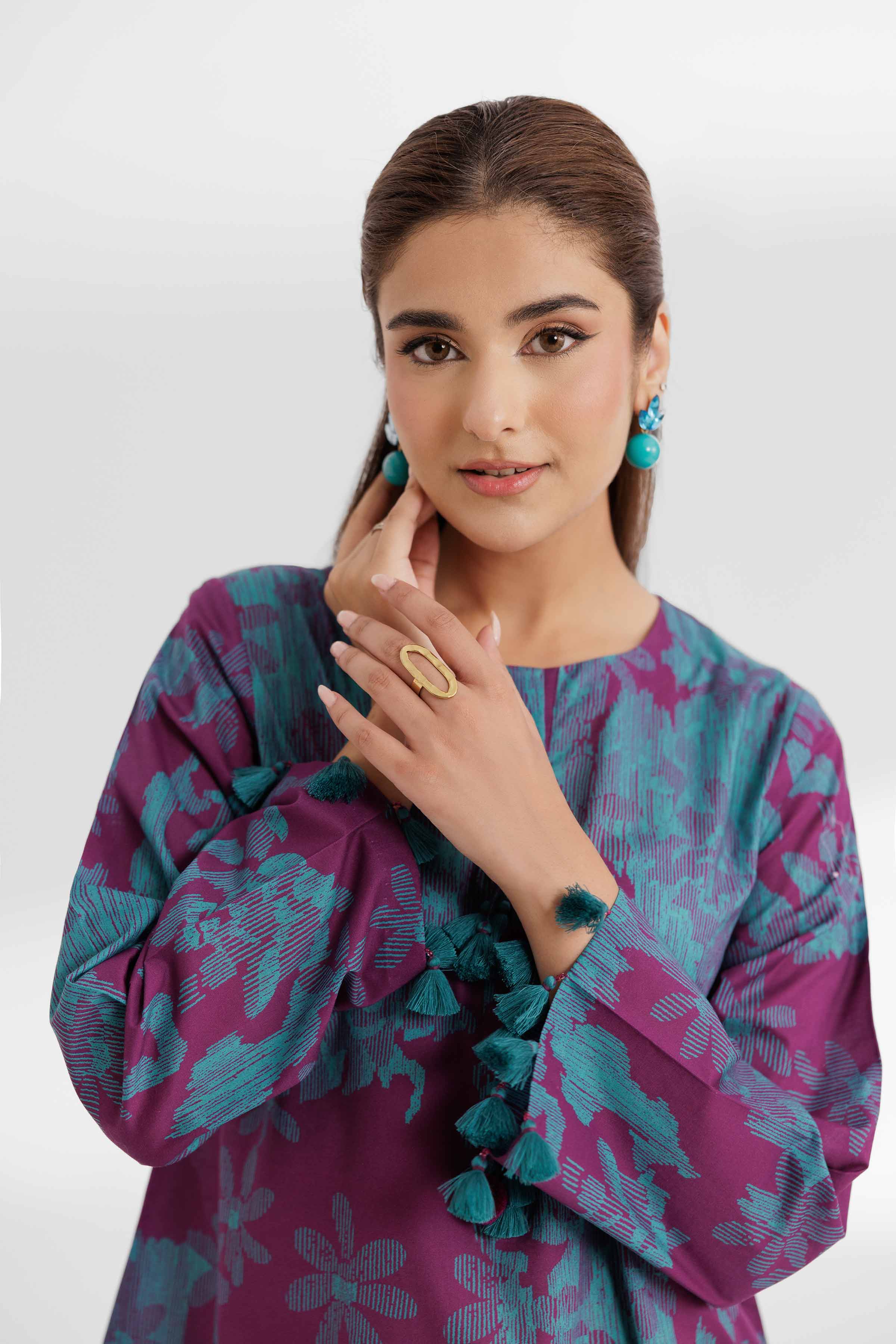 NISHATUAE - Purple Printed Cambric 2-piece Unstitched Dress