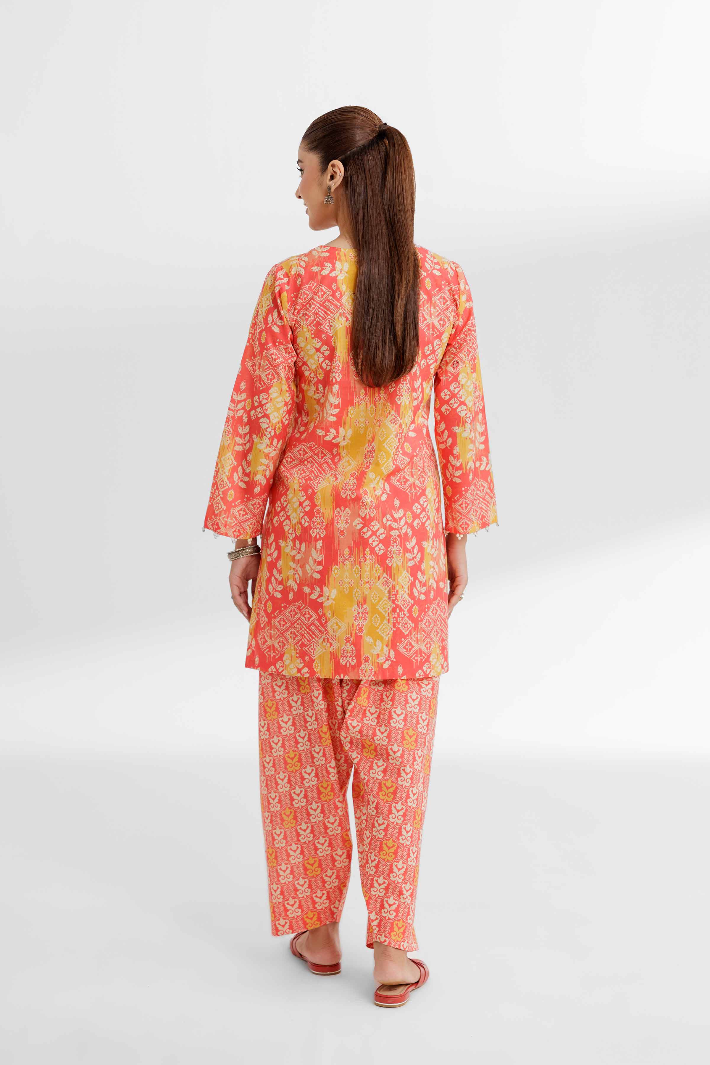 NISHATUAE - Coral Printed Cambric 2-piece Unstitched Dress