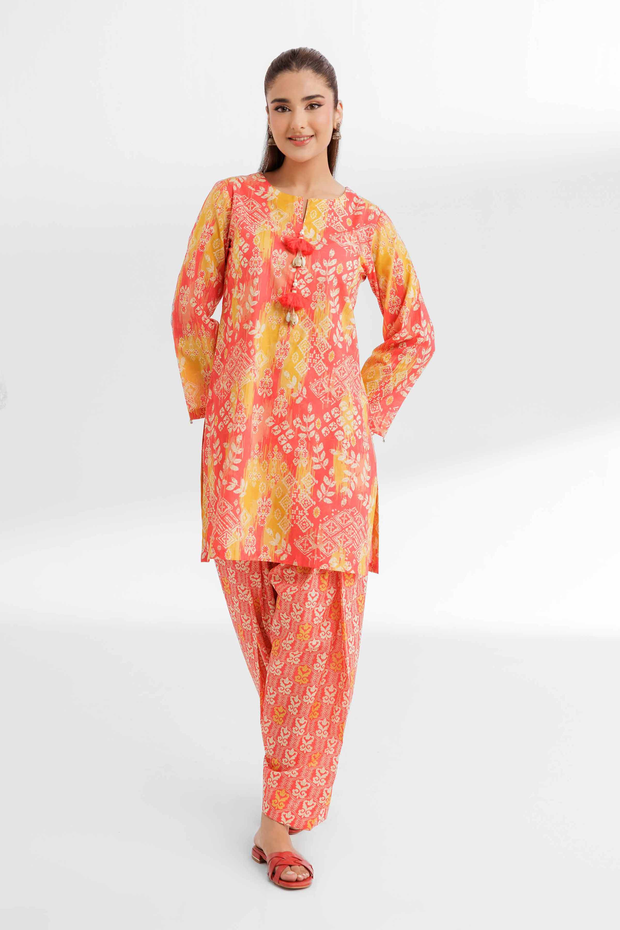 NISHATUAE - Coral Printed Cambric 2-piece Unstitched Dress