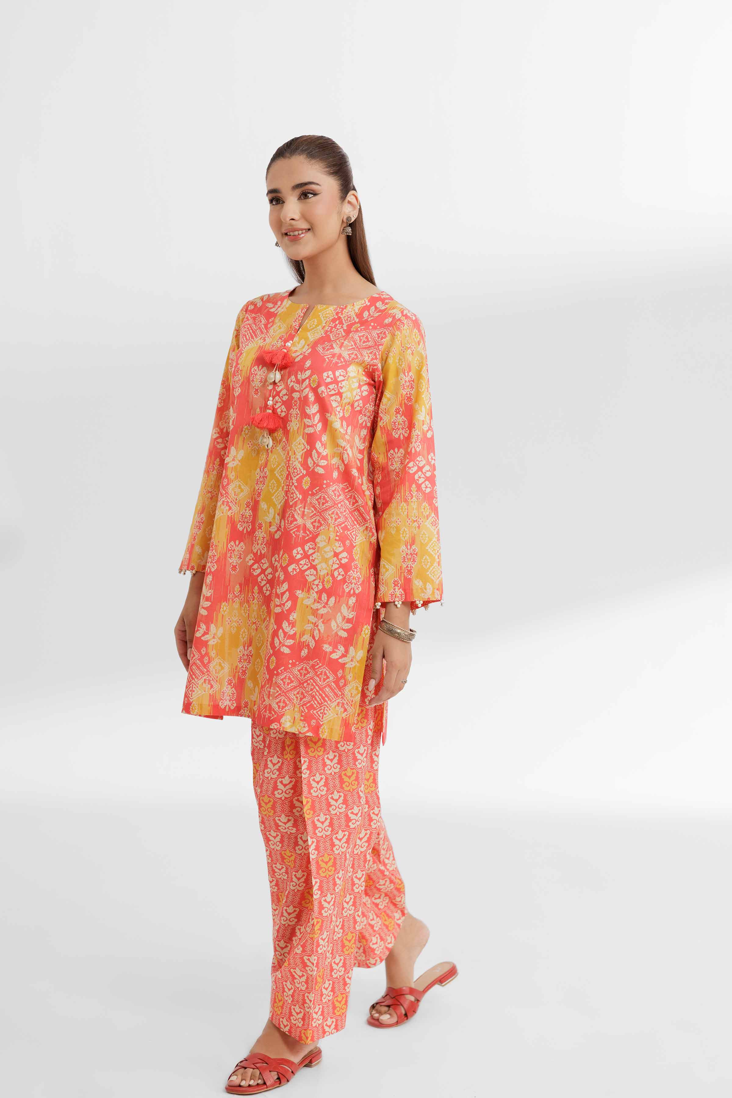 NISHATUAE - Coral Printed Cambric 2-piece Unstitched Dress