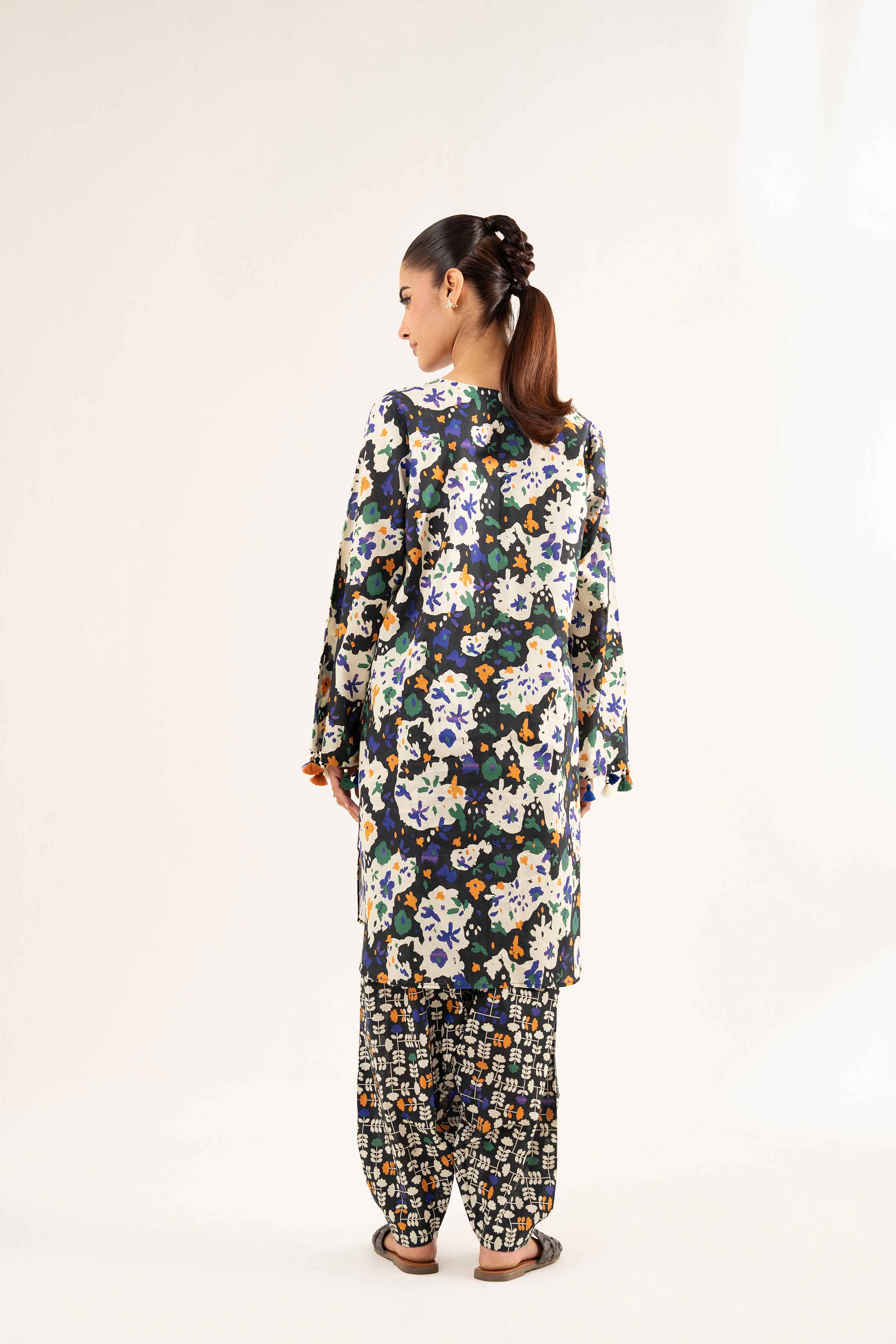 NISHATUAE - Black Printed Cambric 2-piece Unstitched Dress