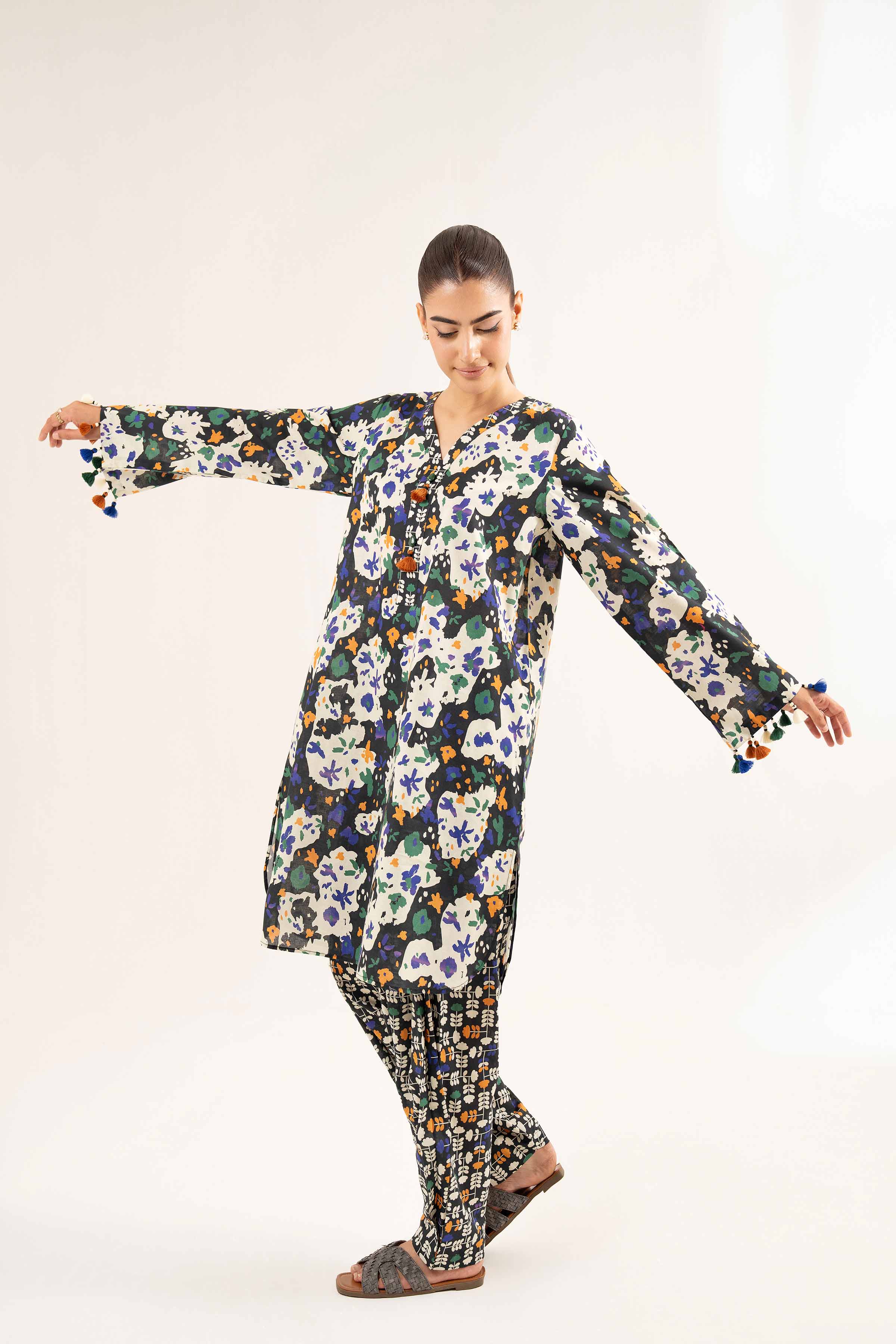 NISHATUAE - Black Printed Cambric 2-piece Unstitched Dress