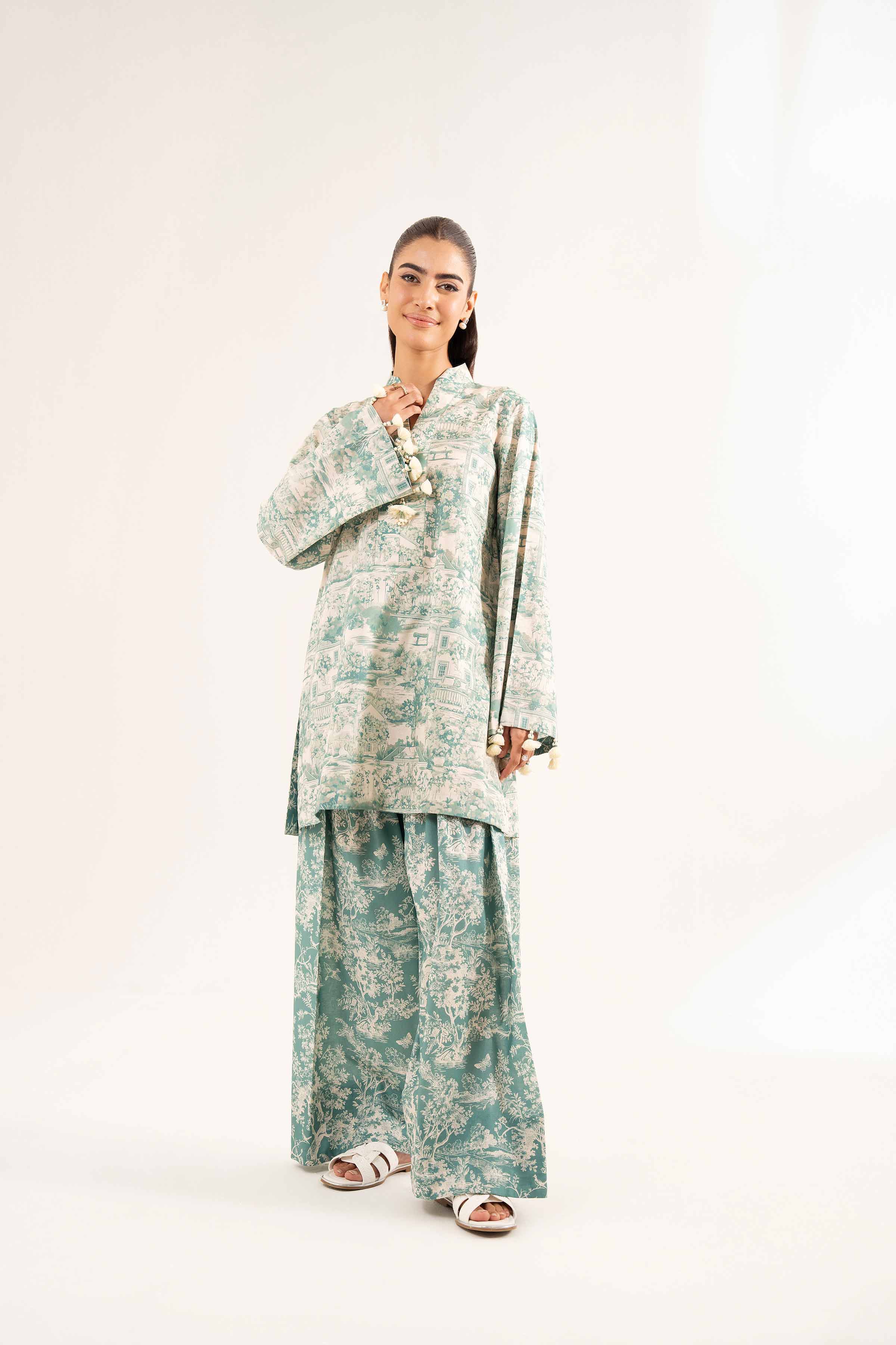 NISHATUAE - Green Printed Cambric 2-piece Unstitched Dress