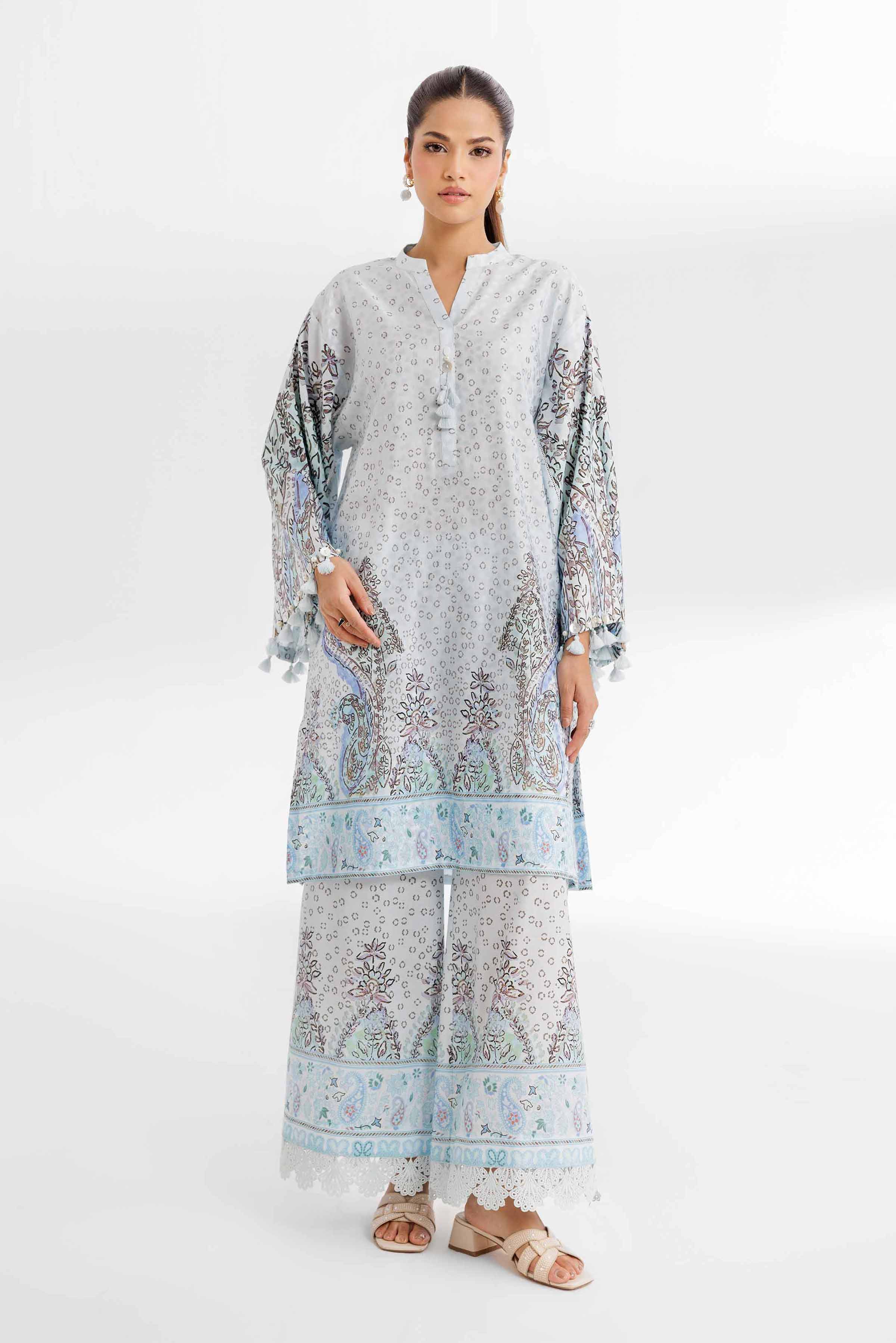 NISHATUAE - Blue Printed Viscose 2-piece Unstitched Dress