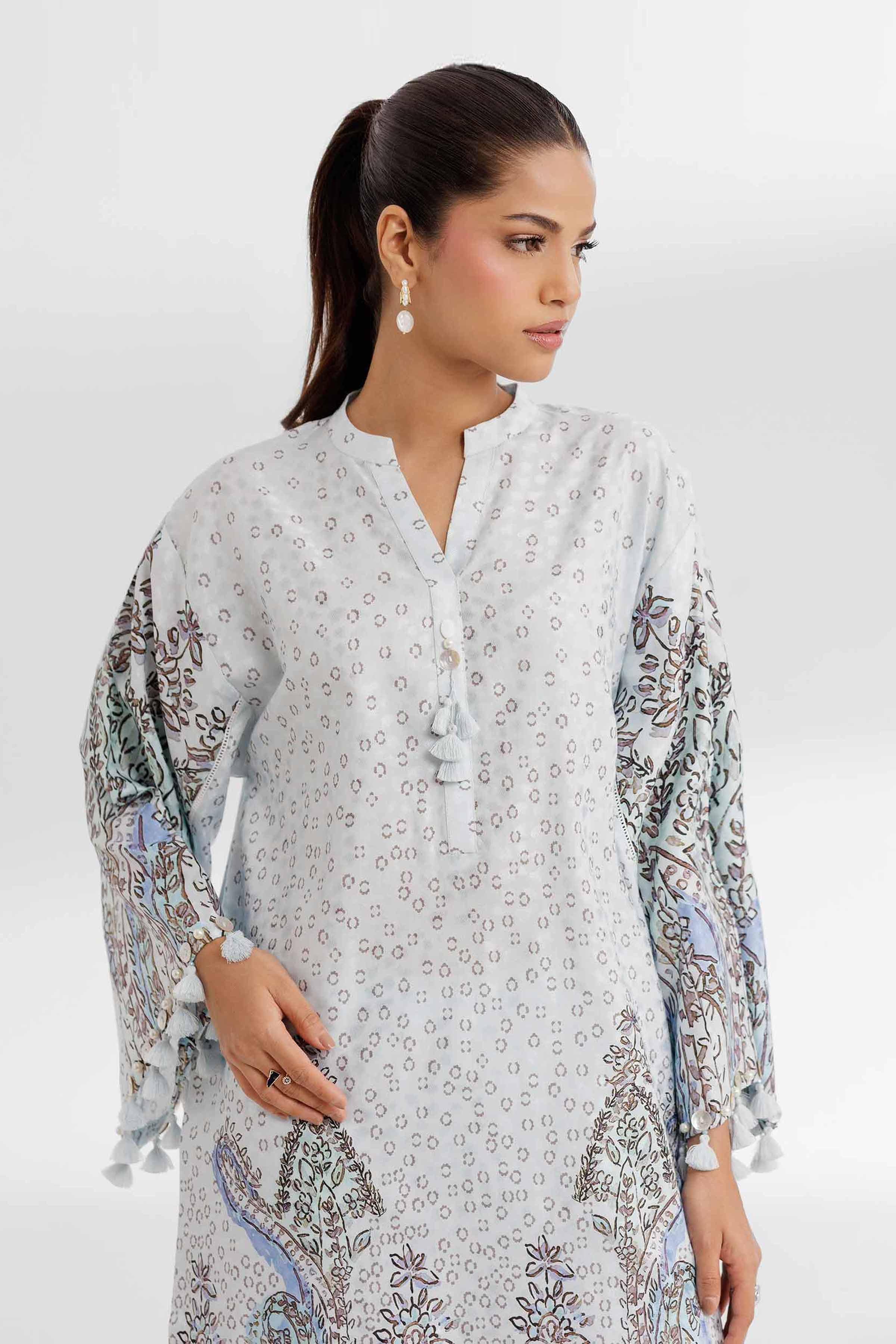 NISHATUAE - Blue Printed Viscose 2-piece Unstitched Dress