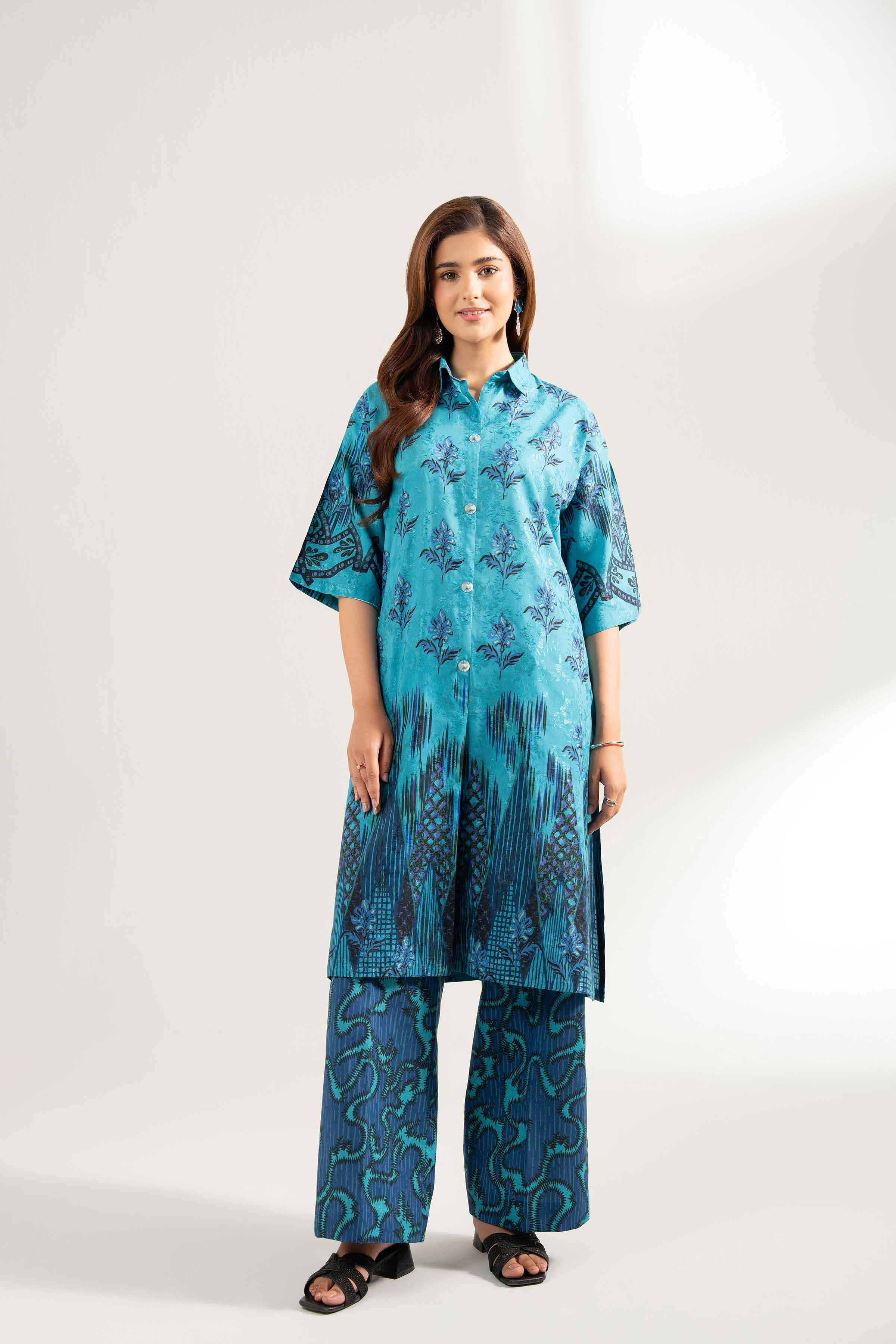 NISHATUAE - Blue Printed Viscose 2-piece Unstitched Dress