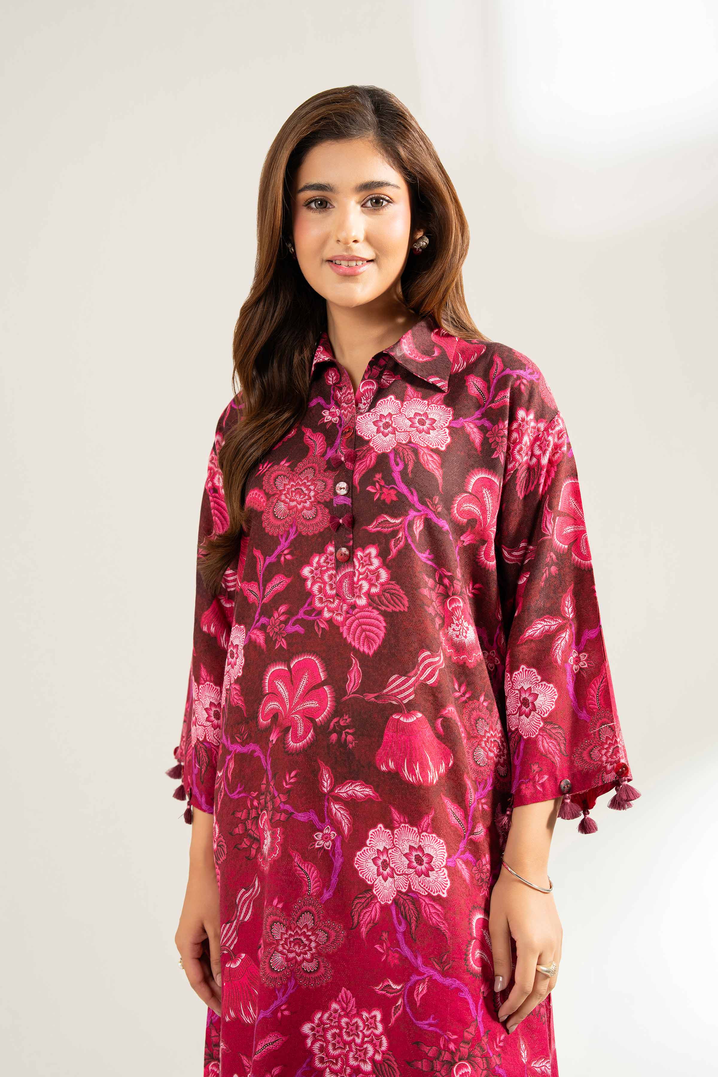 NISHATUAE - Maroon Printed Viscose 2-piece Unstitched Dress