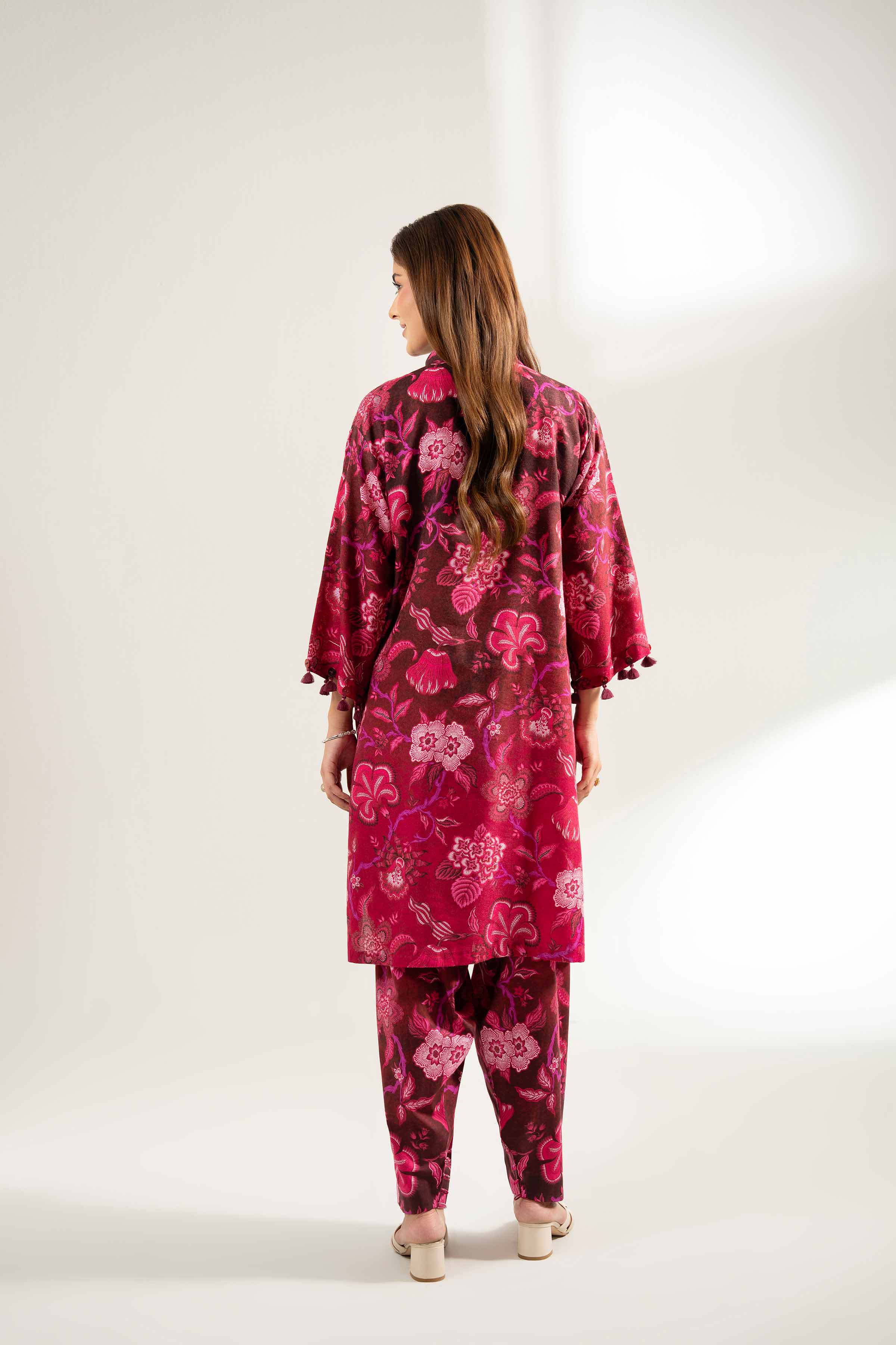 NISHATUAE - Maroon Printed Viscose 2-piece Unstitched Dress