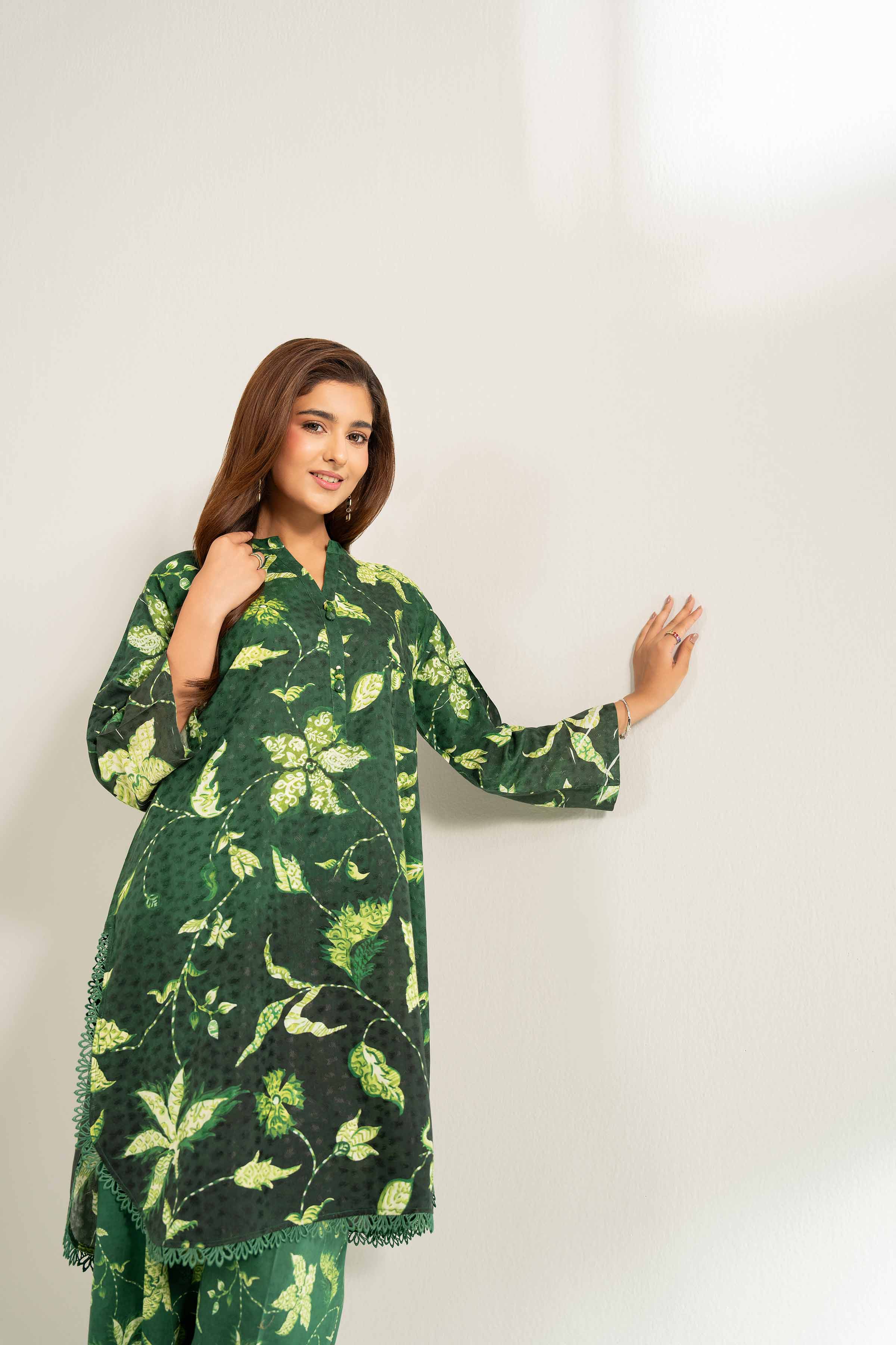 NISHATUAE - Green Printed Viscose 2-piece Unstitched Dress