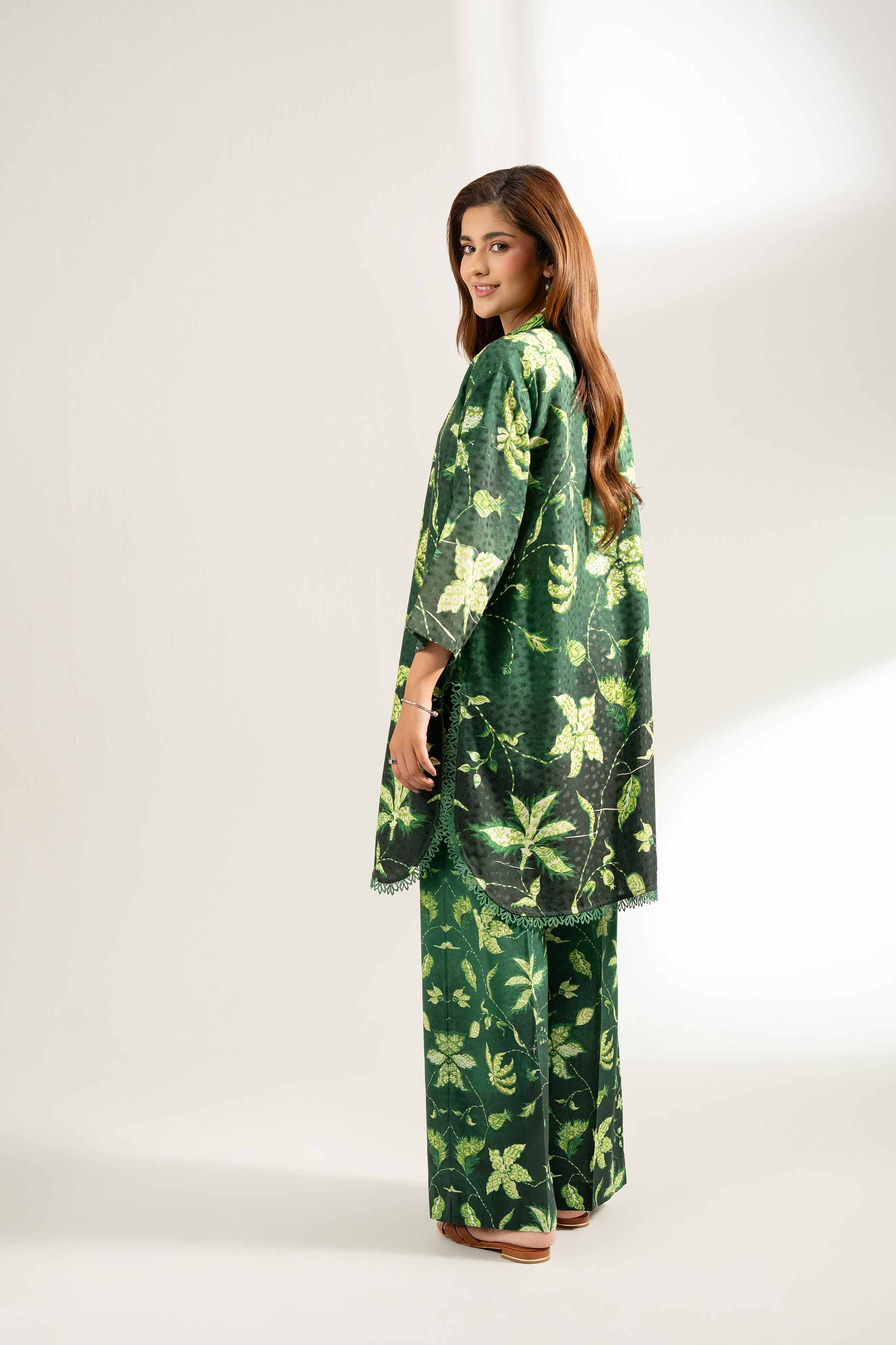 NISHATUAE - Green Printed Viscose 2-piece Unstitched Dress