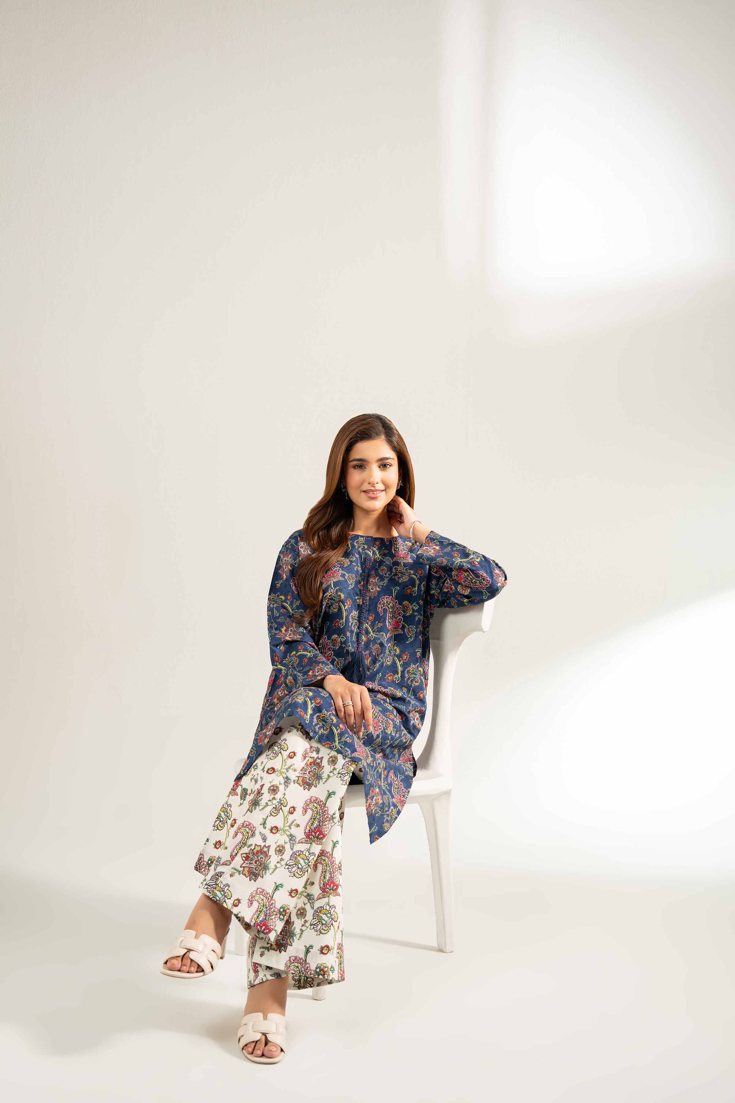 NISHATUAE - Blue Printed Viscose 2-piece Unstitched Dress