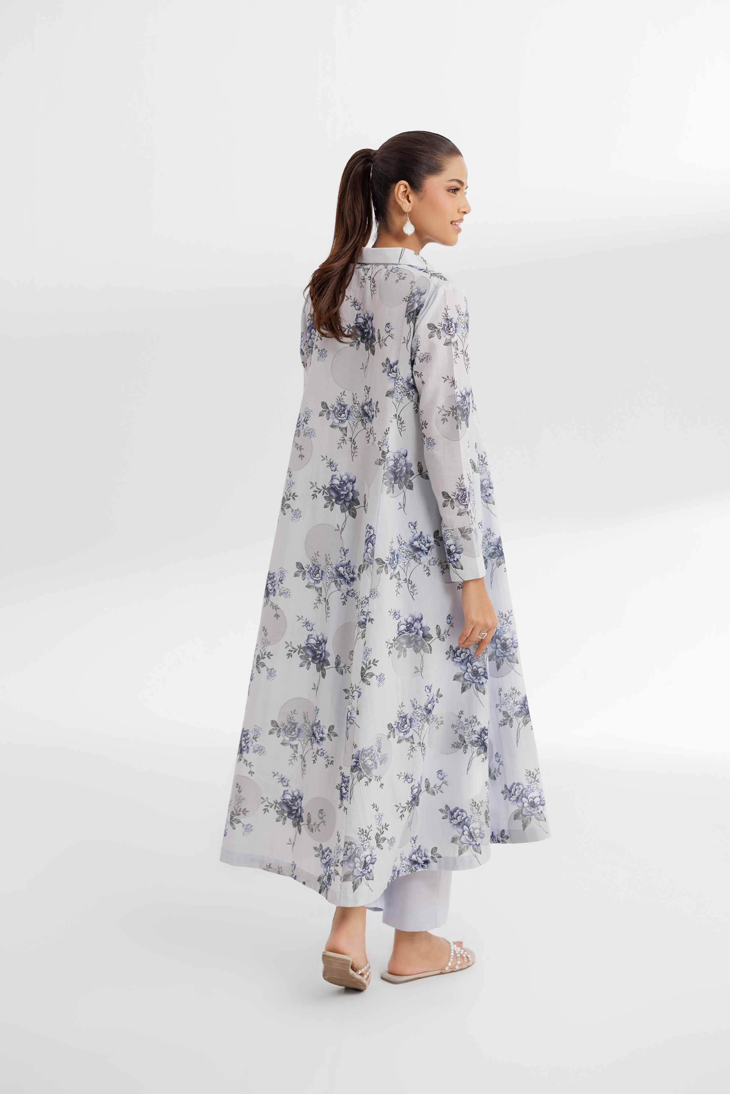 NISHATUAE - Blue Printed Jacquard 2-piece Unstitched Dress